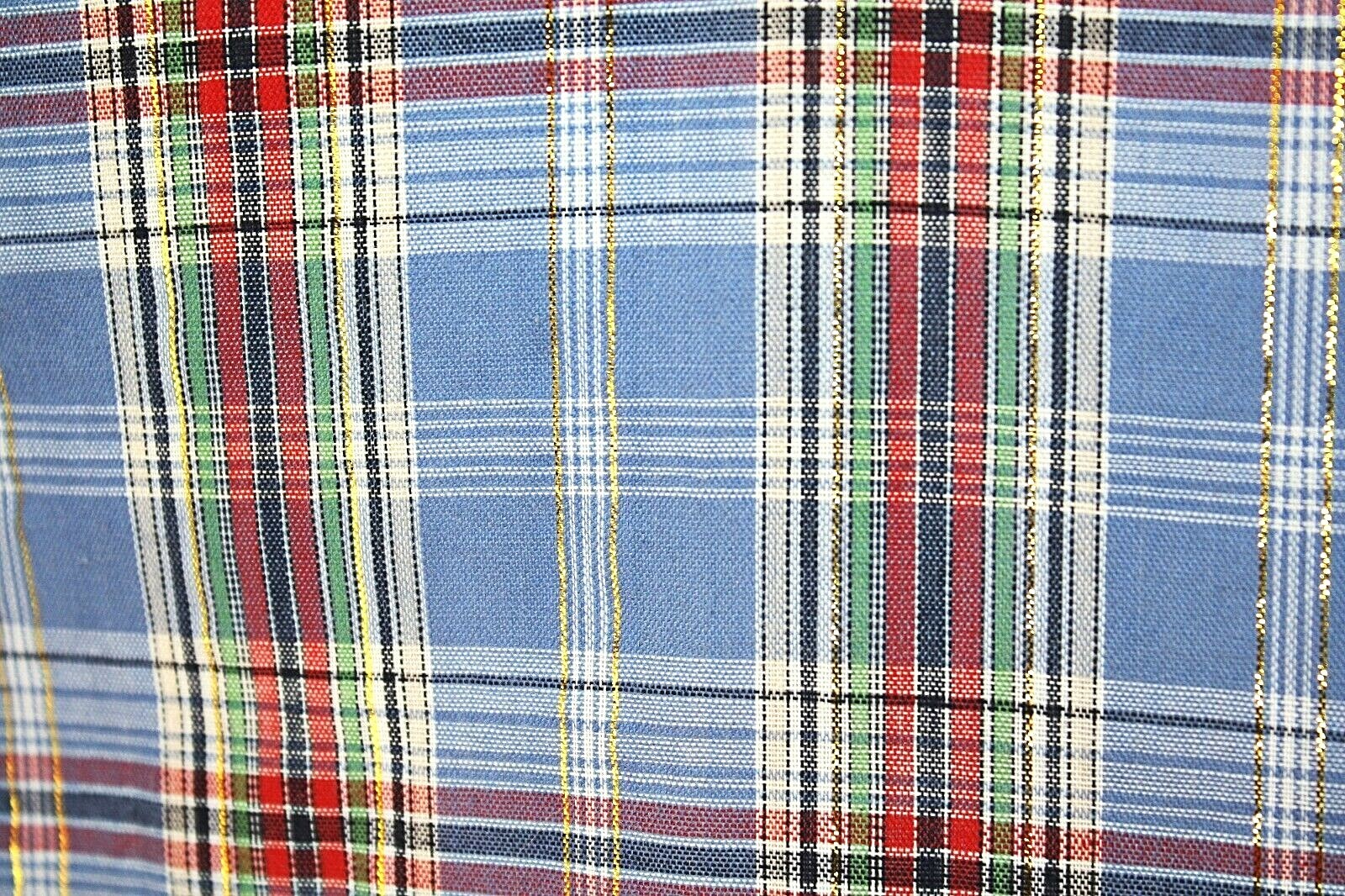 VTG LICORICE X Top Blouse Sz. 40 Long Sl. Blue White Red Gold Plaid Casual #02