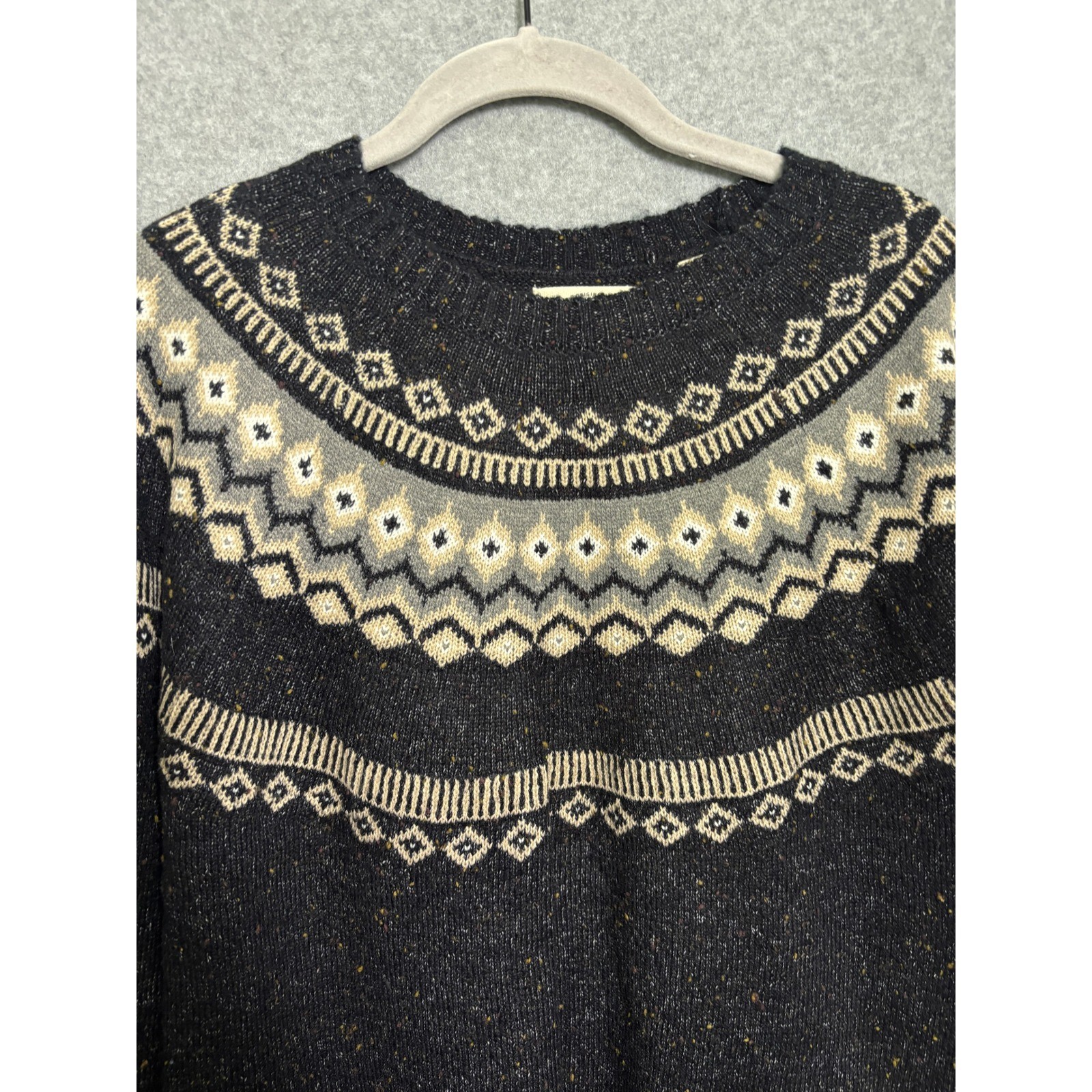 Weatherproof Vintage Fair Isle Sweater Black Cream Nordic Knit Pullover