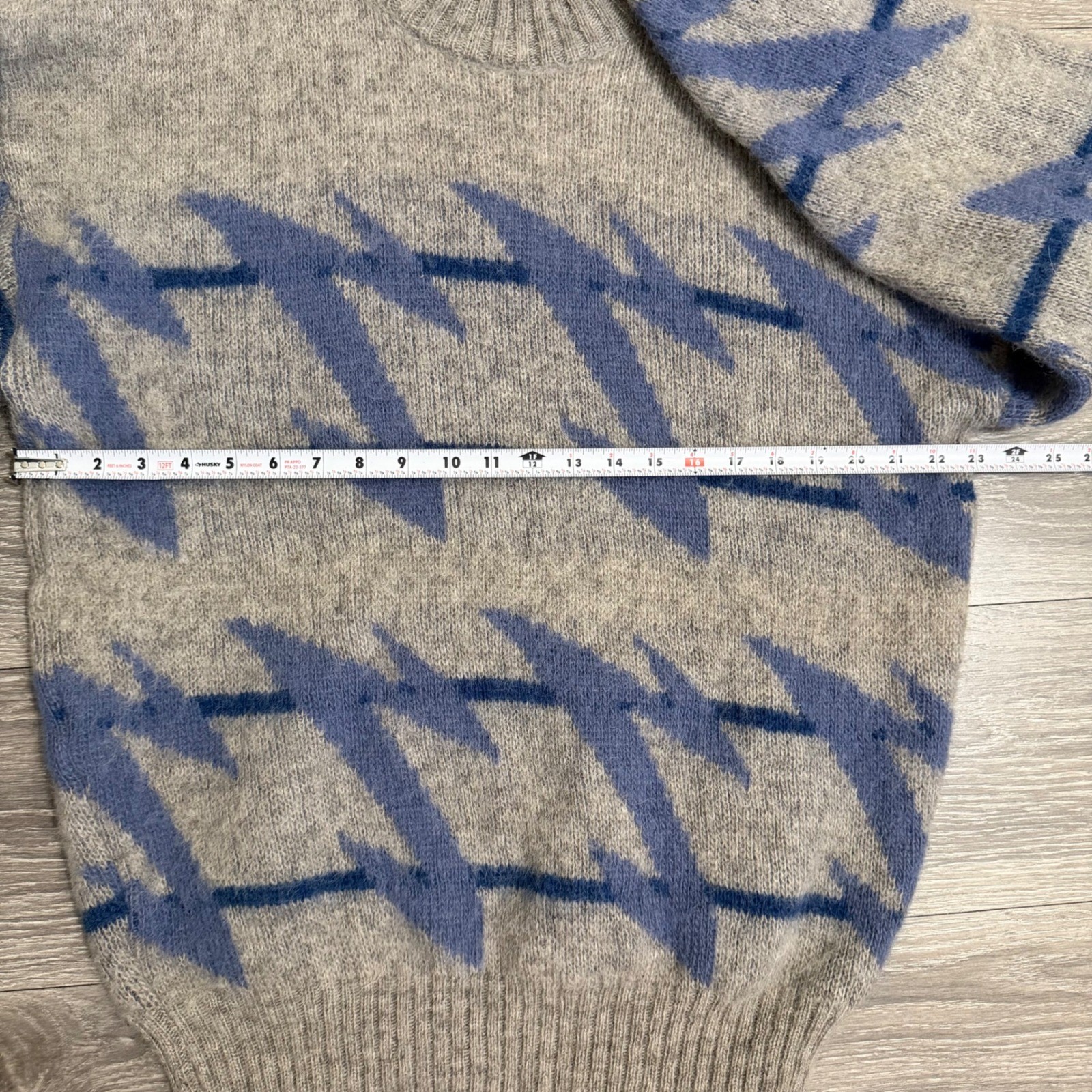 Les-Knit Ltd Vintage 80s 100% Pure Wool Sweater L Blue Oatmeal Icelandic Nordic