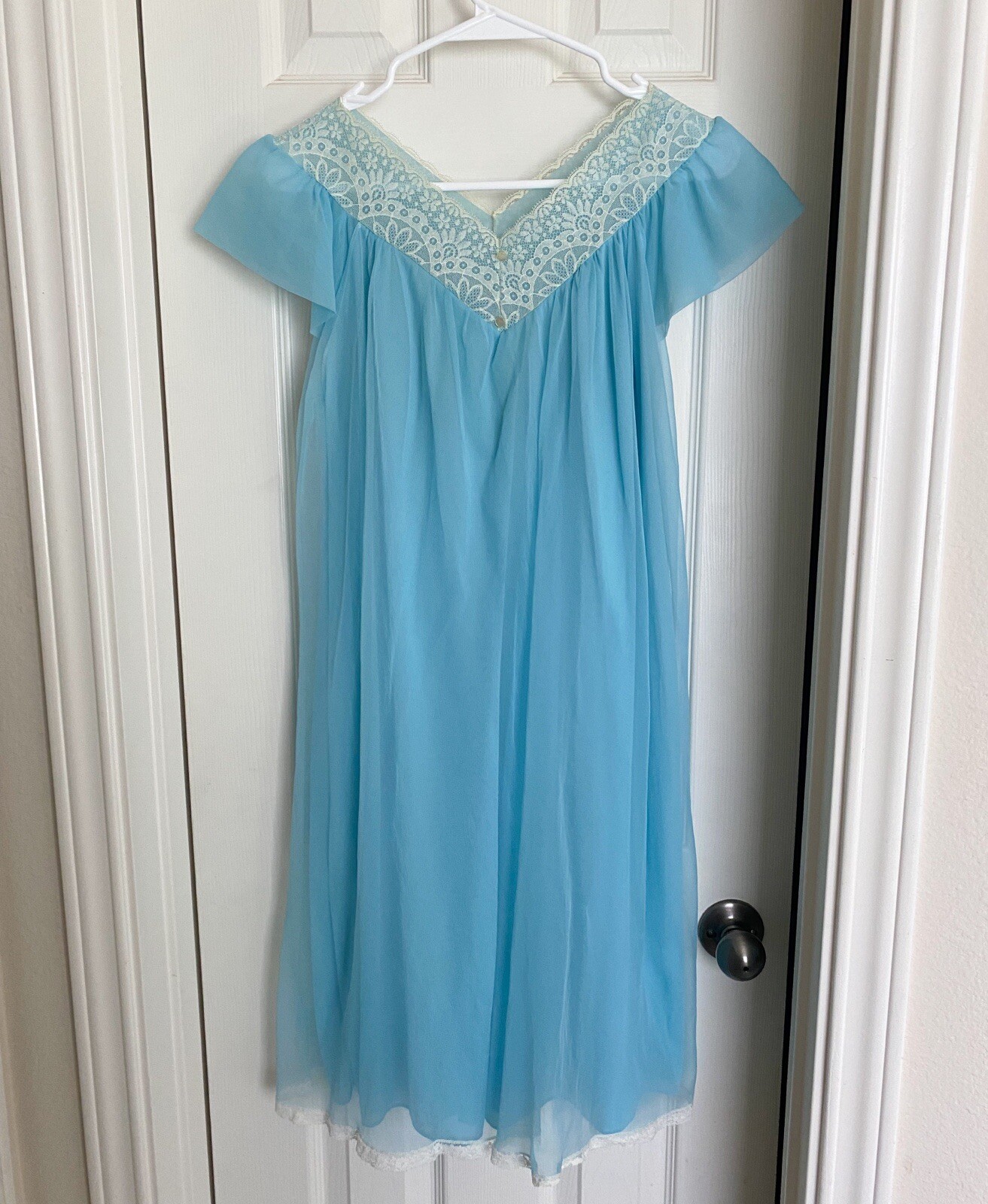 Vintage Lisette Al Sterling RARE Gown Peignoir Set Sky Blue Nylon Coquette Small