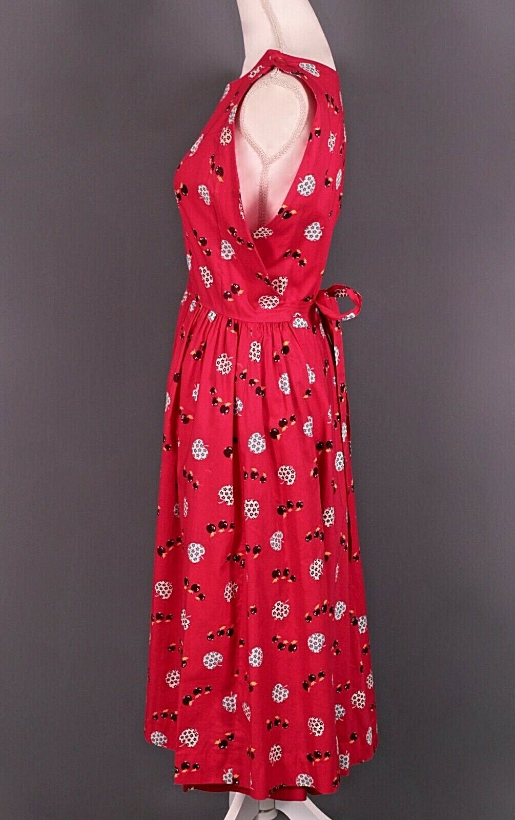 VTG Womens 50s Novelty Red Apple Print Wrap Dress Sz M 1950s Don-About Nelly Don