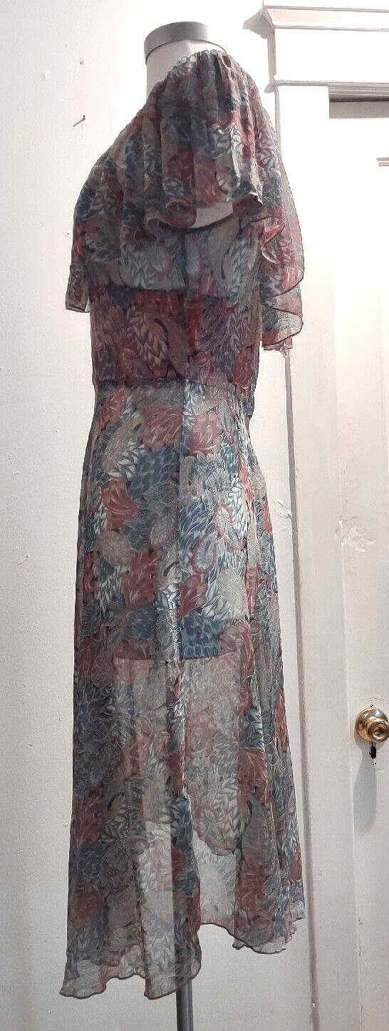 Vintage 70’s Hippy disco sheer silk floral chiffon off the shoulder dress XS