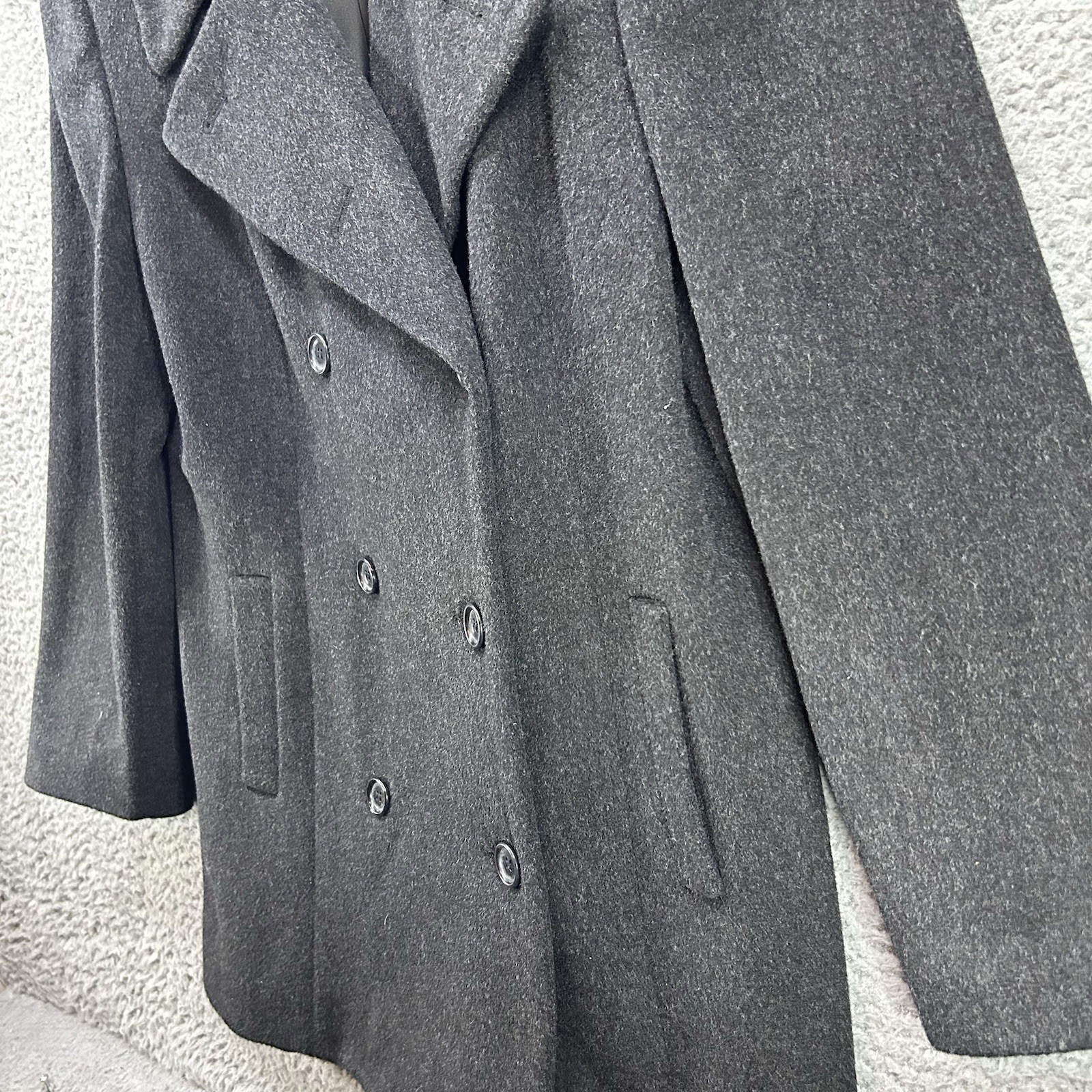 Vtg Anne Klein Sz 6 Double Breasted 100% Wool Charcoal Gray Winter Luxury Classy