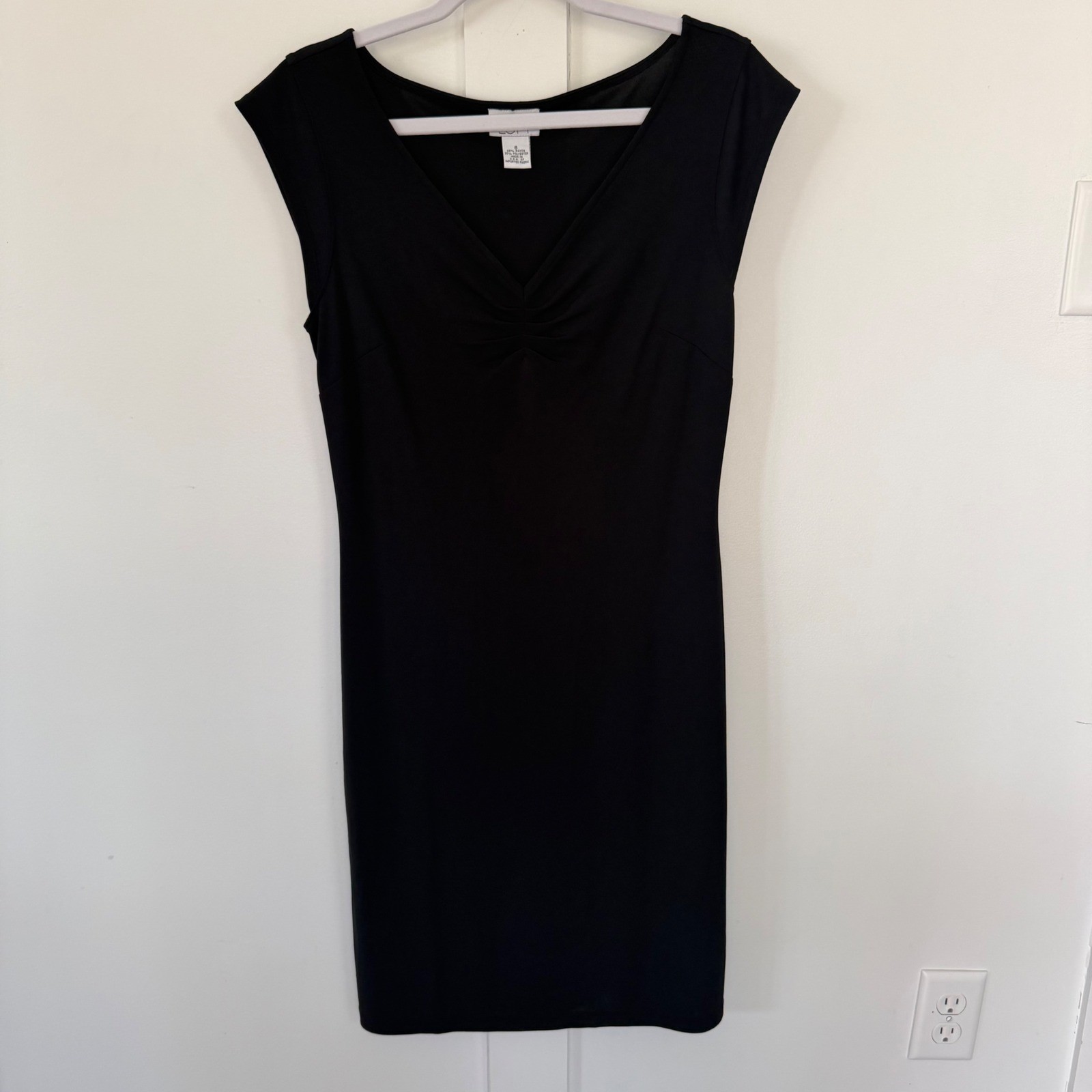Vintage Ann Taylor LOFT Black Jersey Midi Dress Cap Sleeve Made in USA Y2K 90s 8
