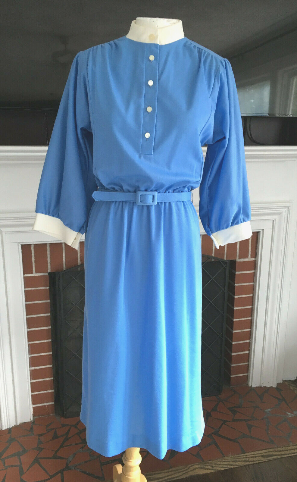 Vintage 1970s Sears The Fashion Place Blue Belted Dress Size 8
