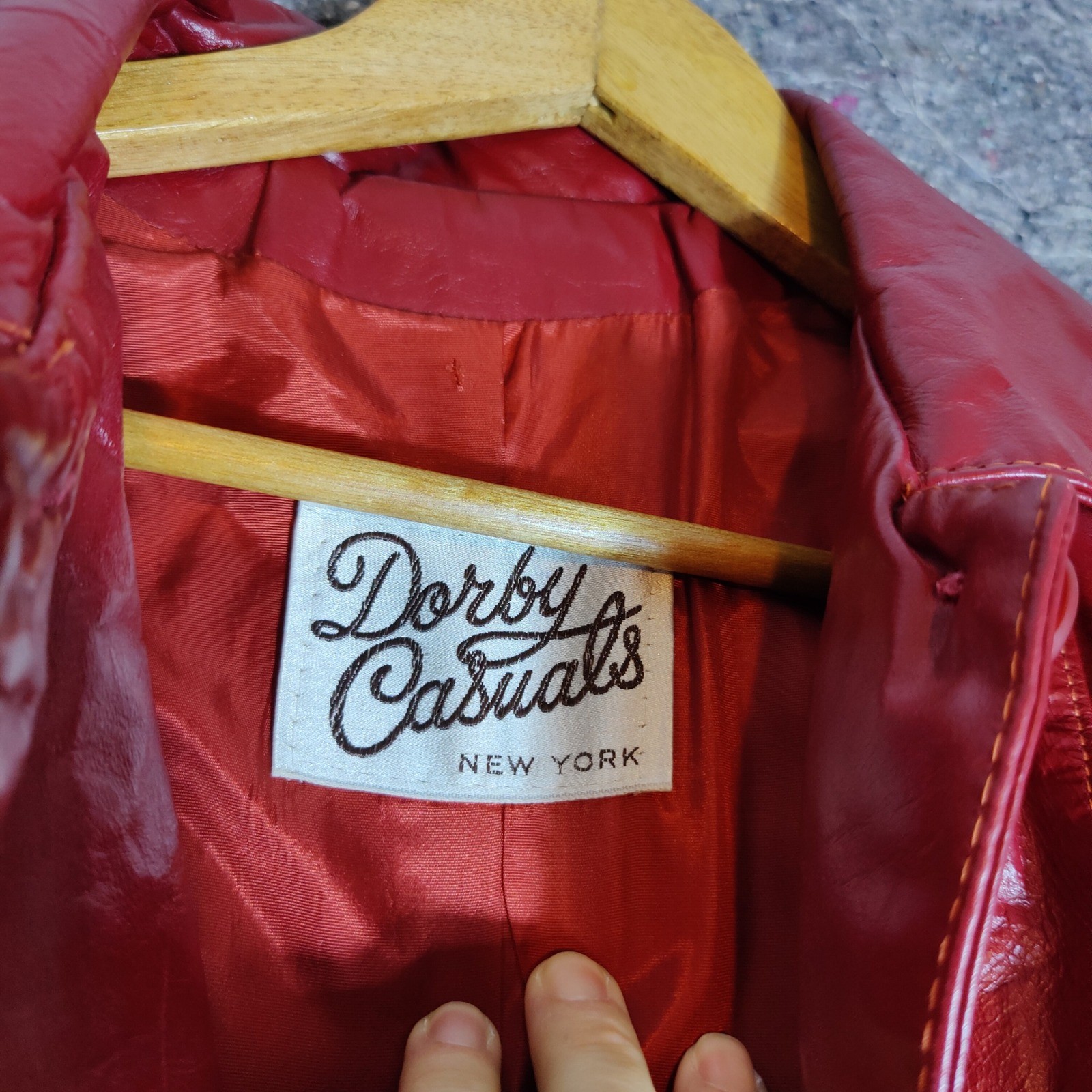 Vintage Dorby Casuals Red Leather Trench Coat Women 11-12 Mid Length 70s Style