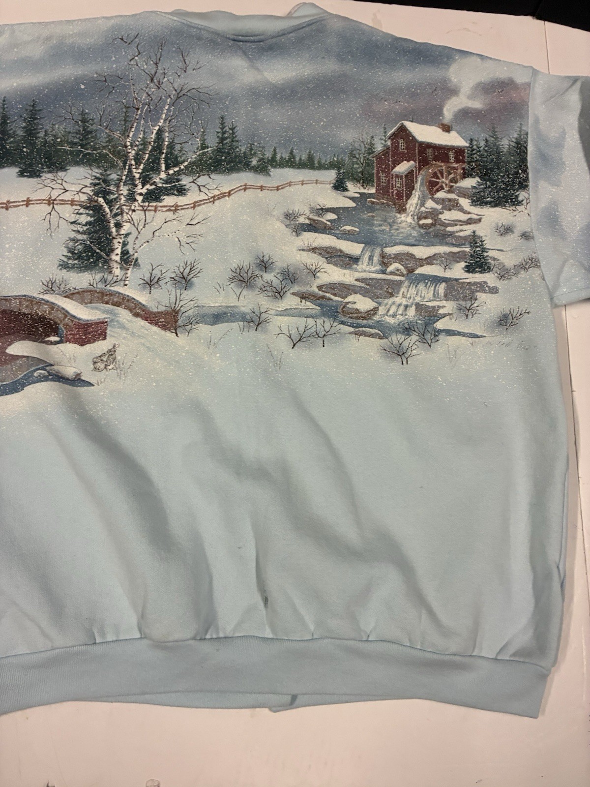 Vtg Winter Scene Graphic Sweatshirt Jacket Women’s Med Grandmacore Button (XL!)