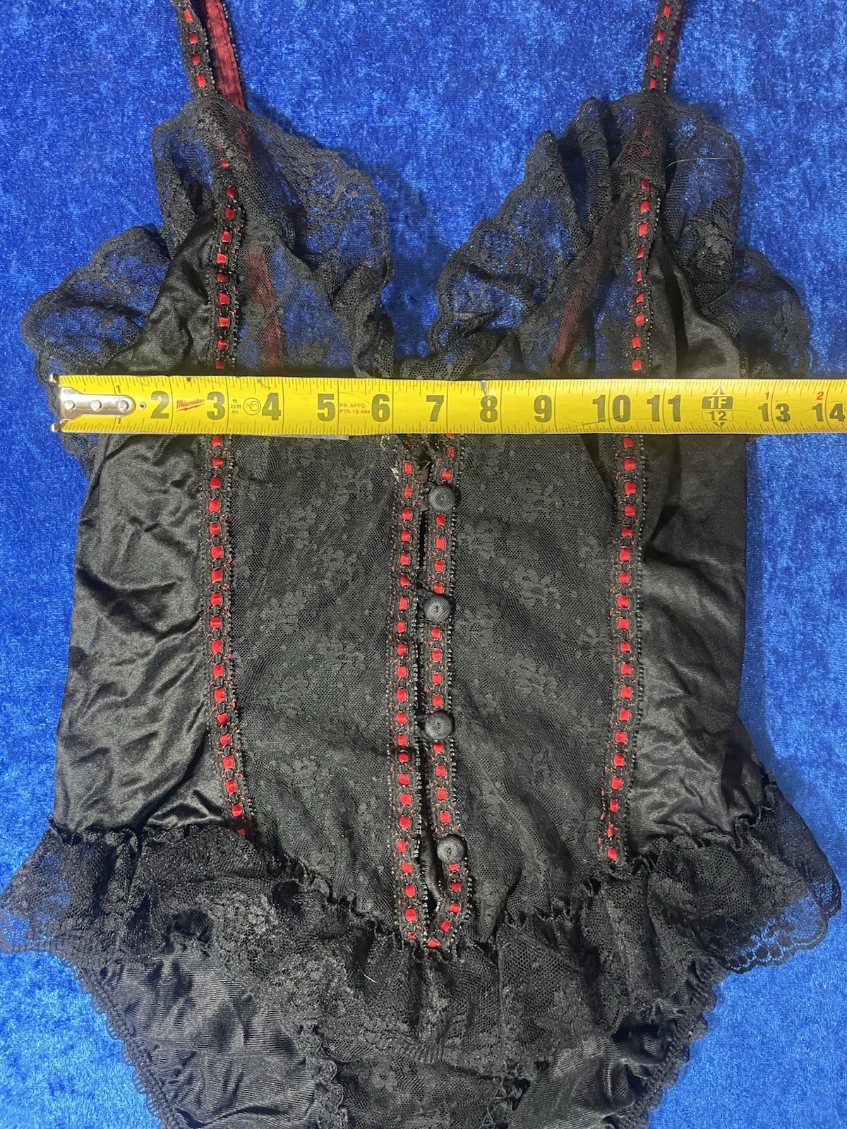 Vintage JCPenney Lingerie Black Lace Mesh Teddy Bodysuit Frilly Sissy Medium