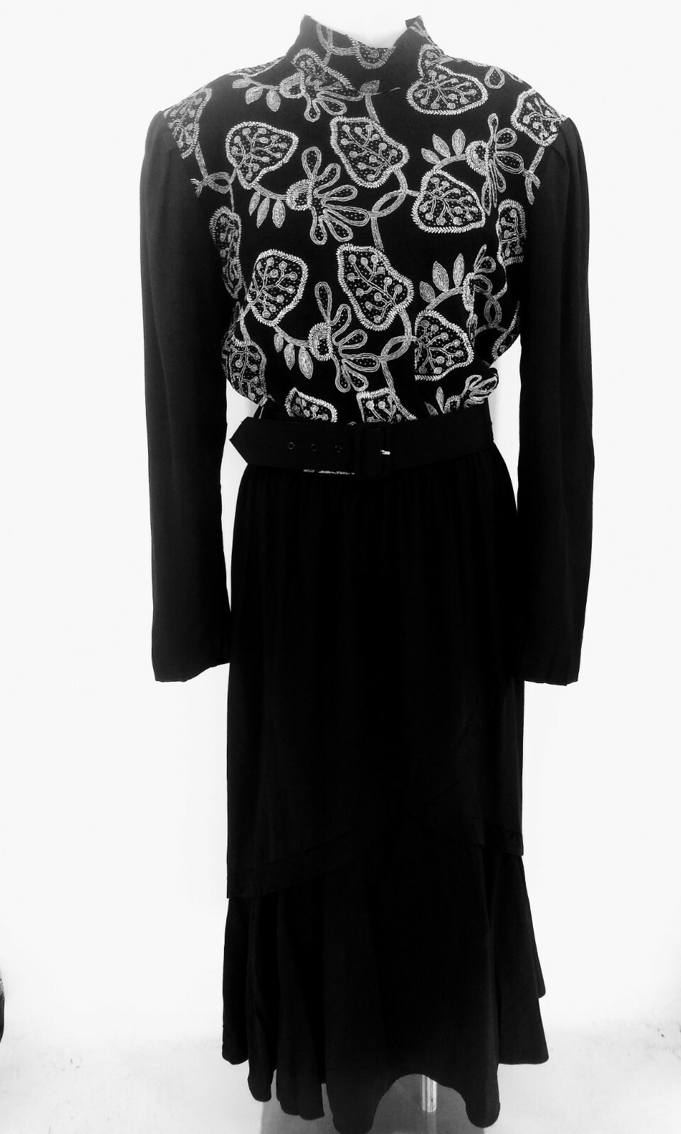 Vintage Black Prairie Dress by Choon California Puff Sleeves Made In the USA