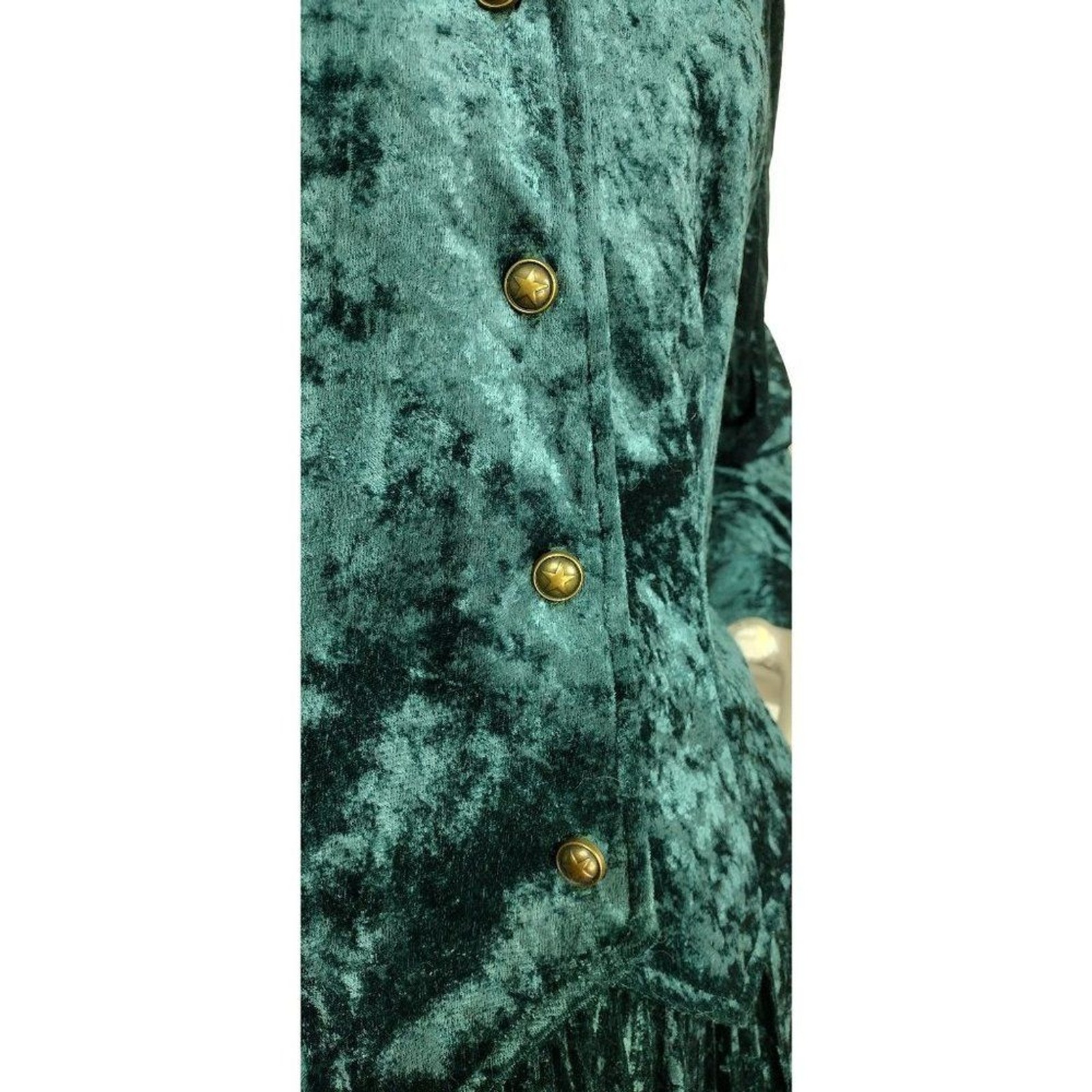 Vintage 70s Western Boho Prairie Green Crushed Velvet Tiered Maxi Skirt Top Set