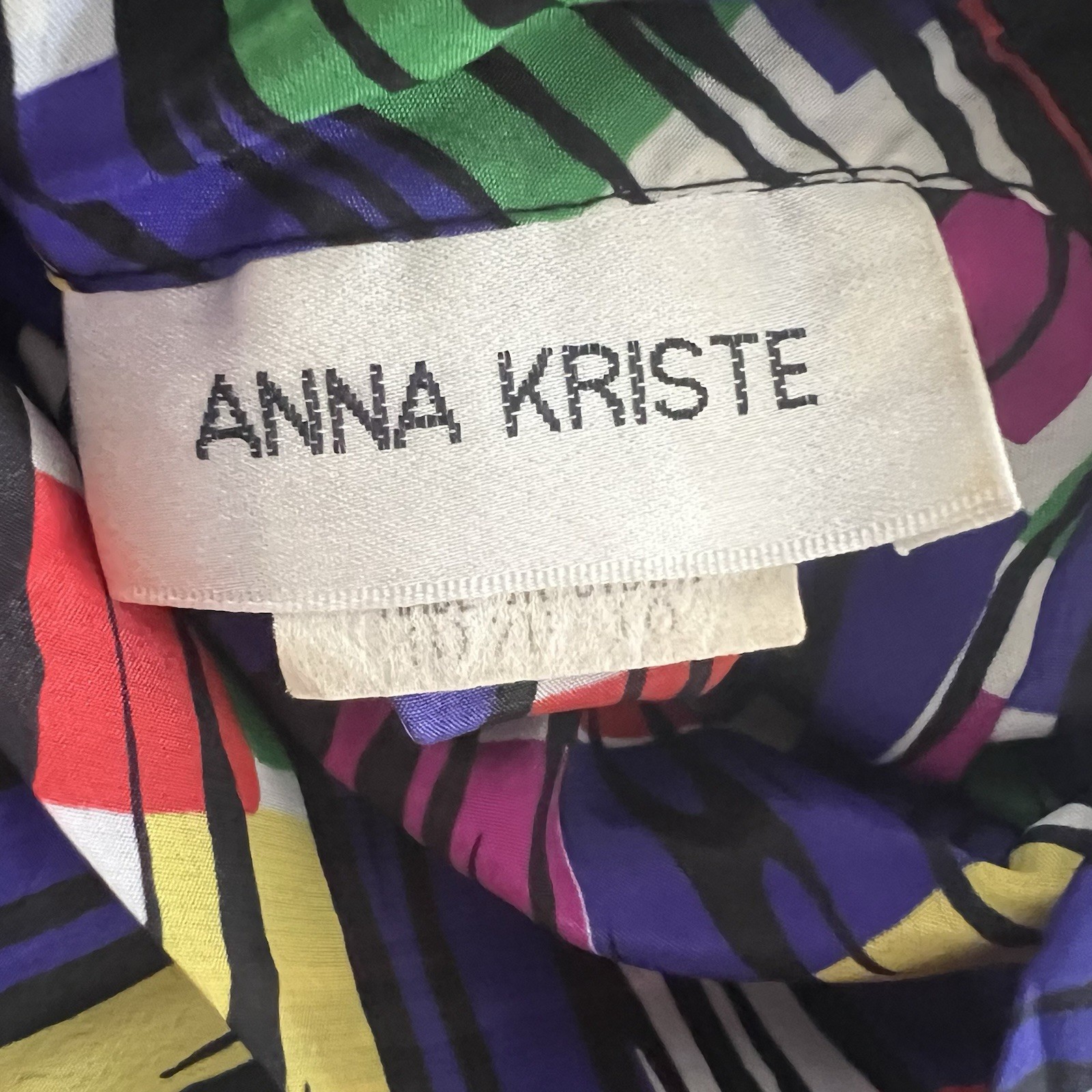 VTG 80s Anna Kriste Blouse Sz M/L High Neck Artsy Abstract Shoulder Pad USA Made