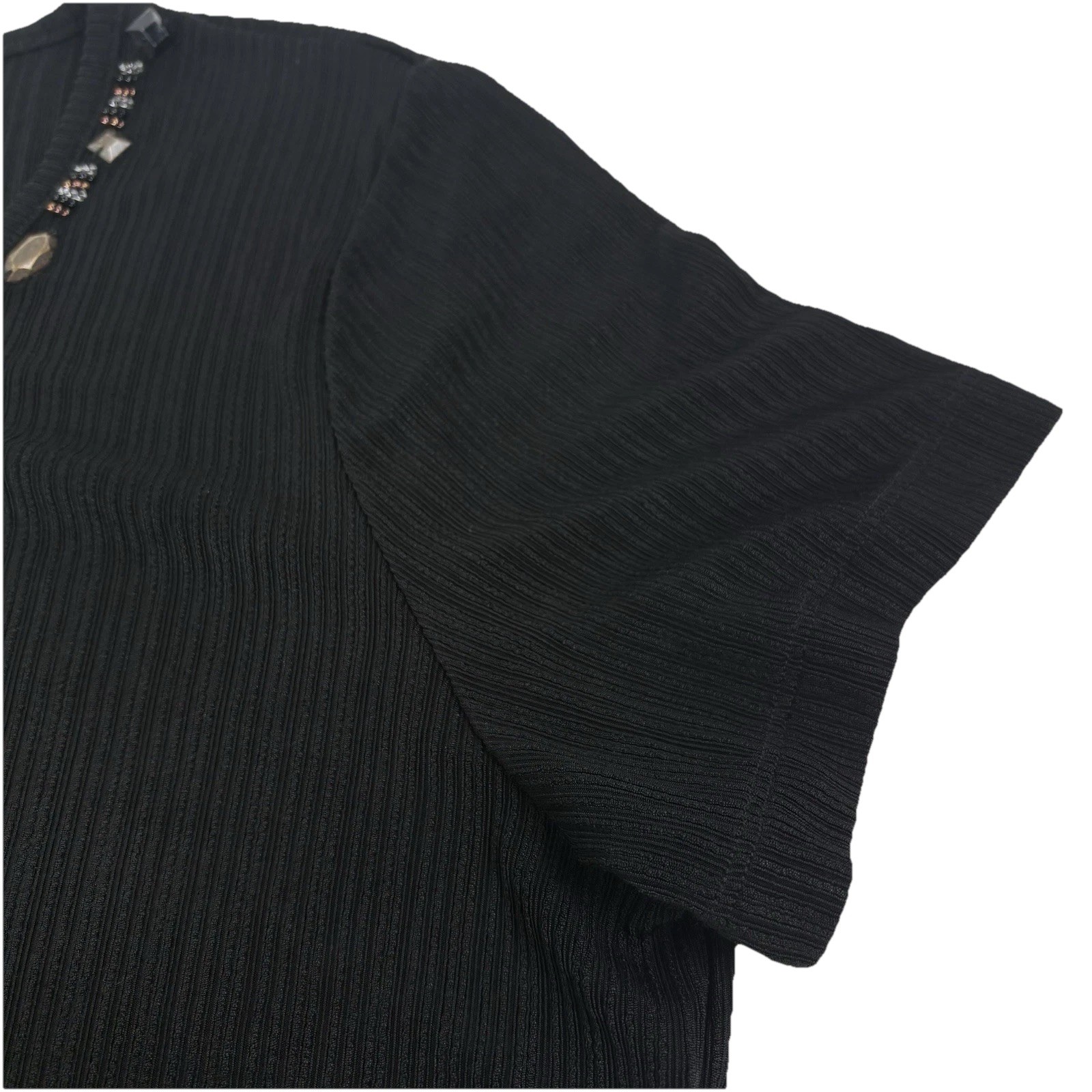 Vintage TanJay 3-Piece Set Black Ribbed Skirt Top Jacket Size S/P Beaded Neck