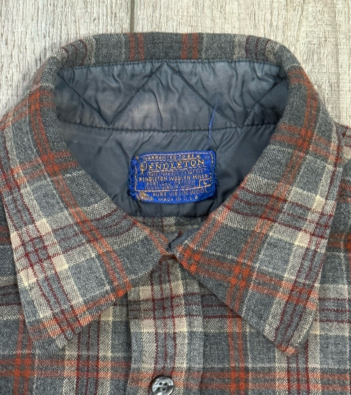 PENDLENTON plaid wool vintage shirt gray/orange women’s size Large pre-owned
