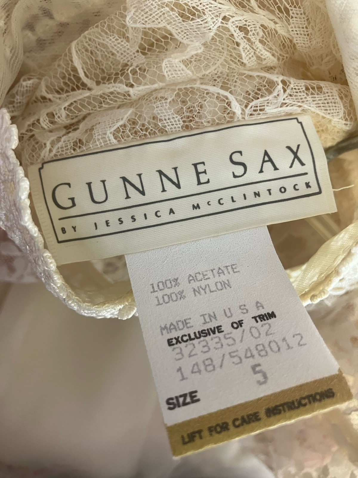 VTG Gunne Sax Wedding Dress Prairie Bows Ivory Lace Victorian Hoop Skirt Sz 5 Xs