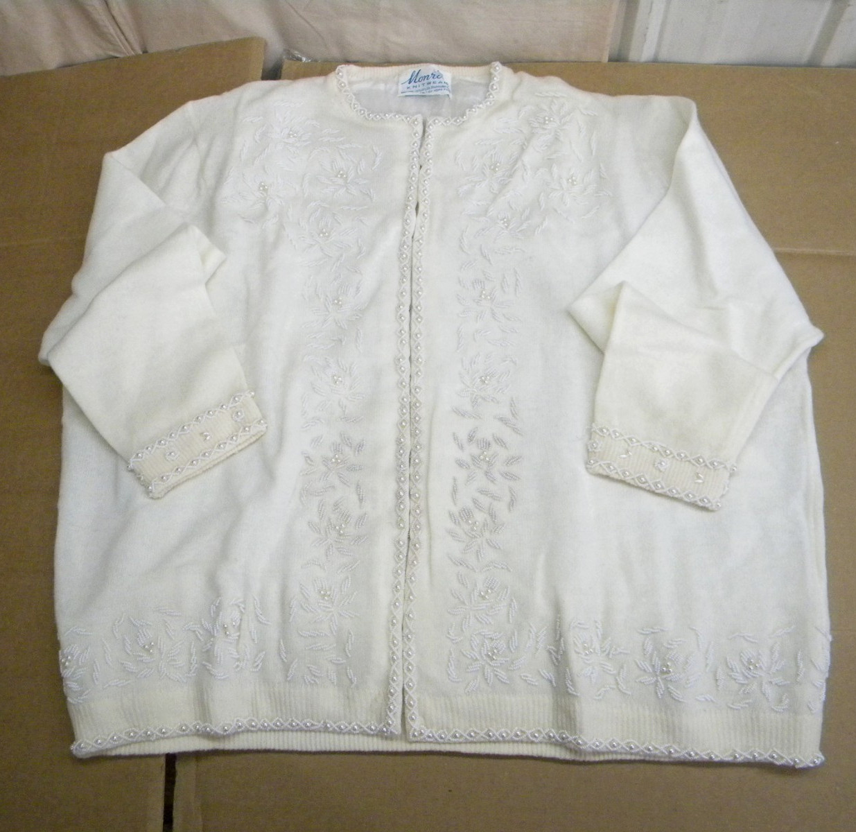 Vintage 1960s Monrose Sportswear Ivory Wool Angora Beaded Top Blouse