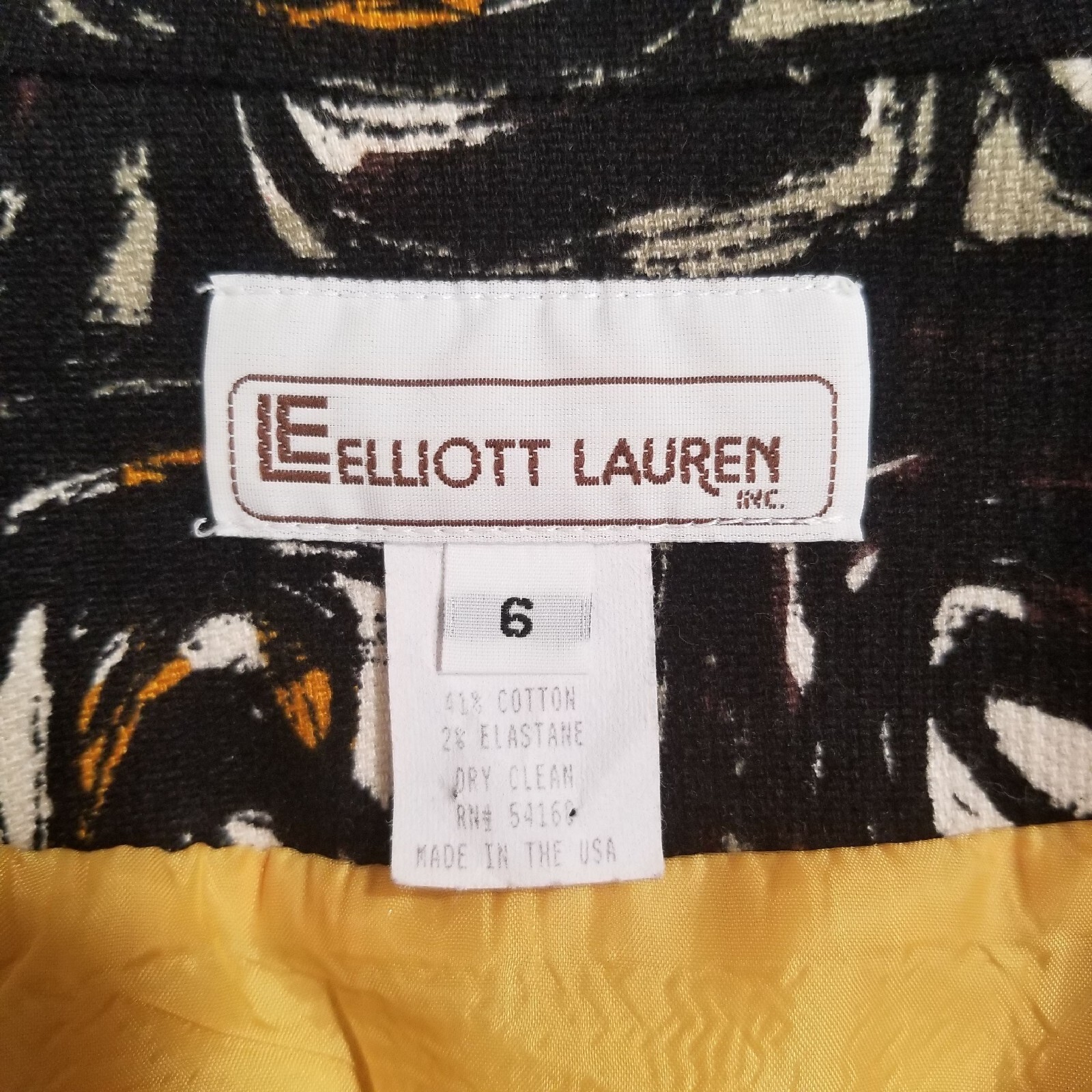 Vintage 6 Elliott Lauren Black and Yellow Cropped Blazer Jacket Mod 60s Style A6