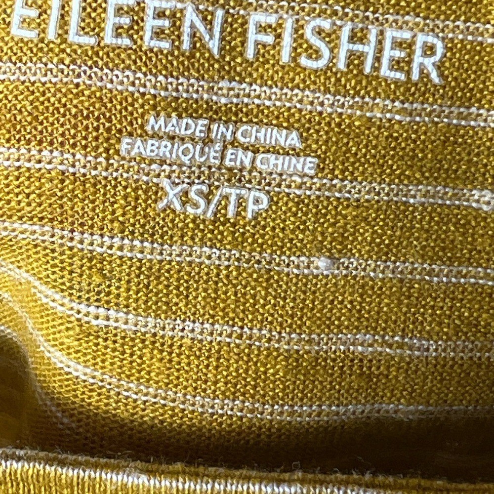 Eileen Fisher 100% Linen Stripe Mustard Yellow Pocket Dress Size XS or