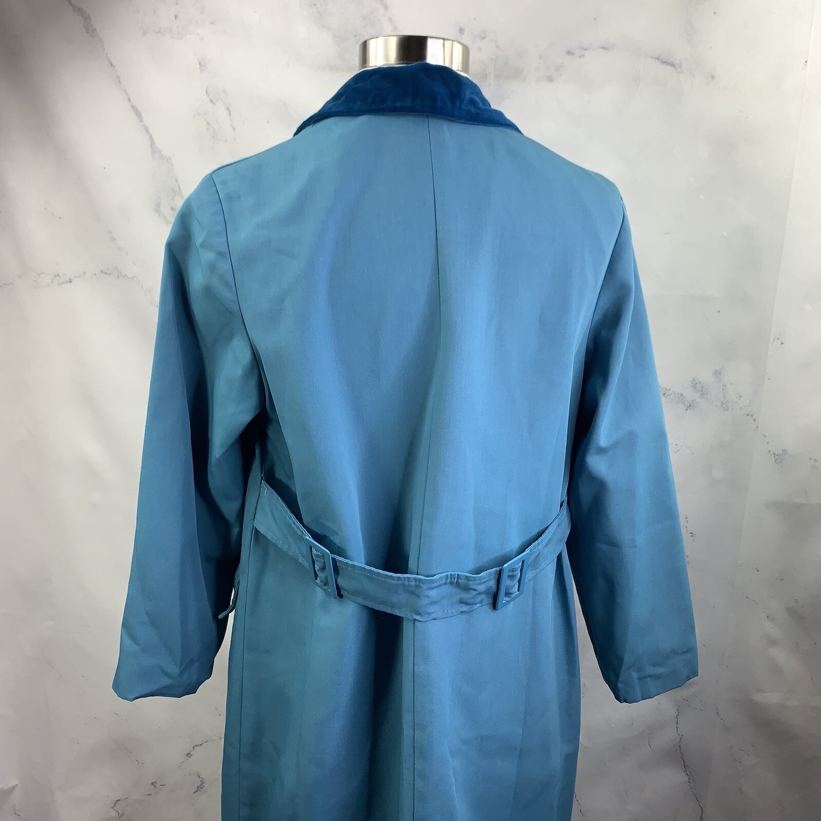 Vintage 60s Sears MOD Trench Coat Womens S Blue Velvet Collar Retro Spy Jacket