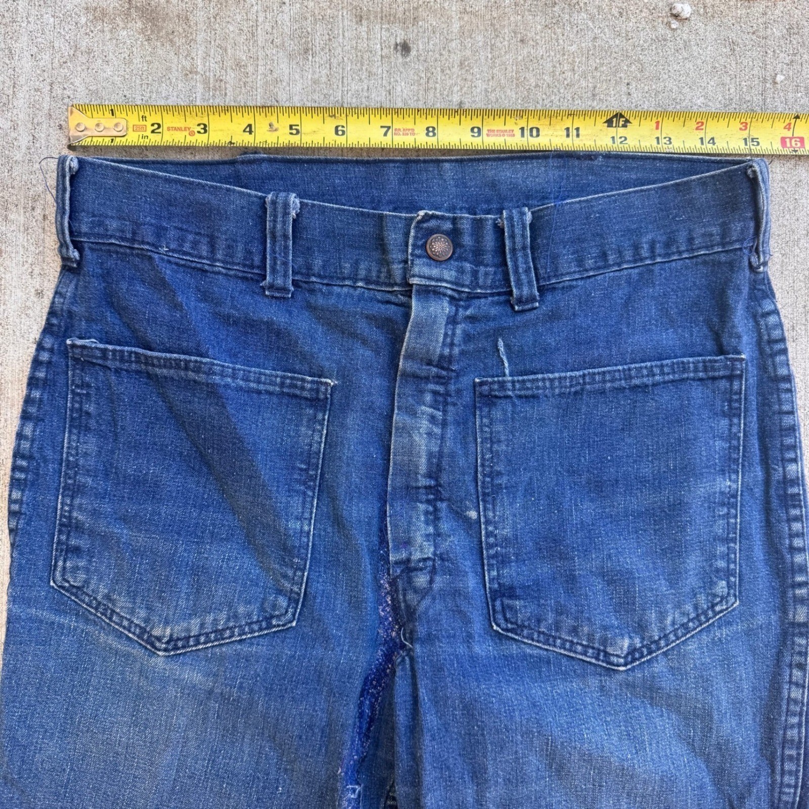 Vintage Big Yank 70s Denim Bell Bottom Flared Jeans Patch Pocket Blue 30×30