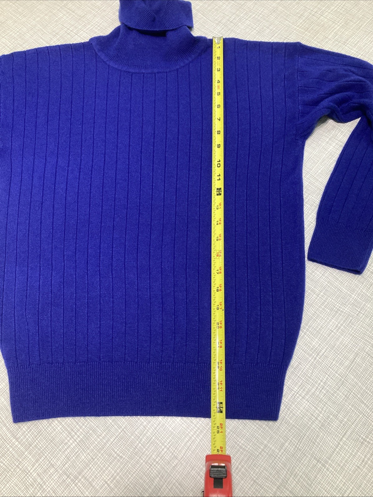 Vtg 80s Laura Winston Ribbed Knit Turtleneck Sweater M Blue Indigo Purple Retro