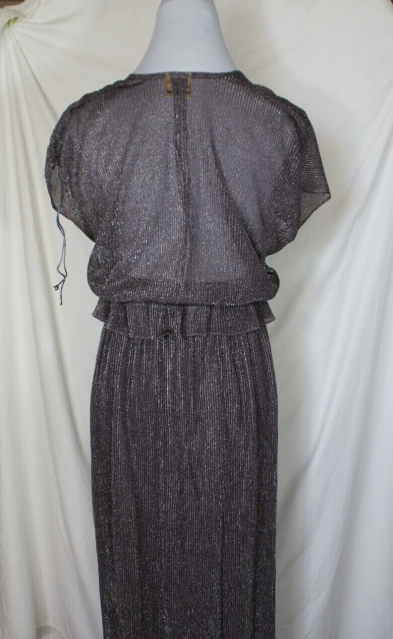 Vintage Carol Anderson Top Skirt Set Purple Gray Silver Metallic Size 7/8 Peplum