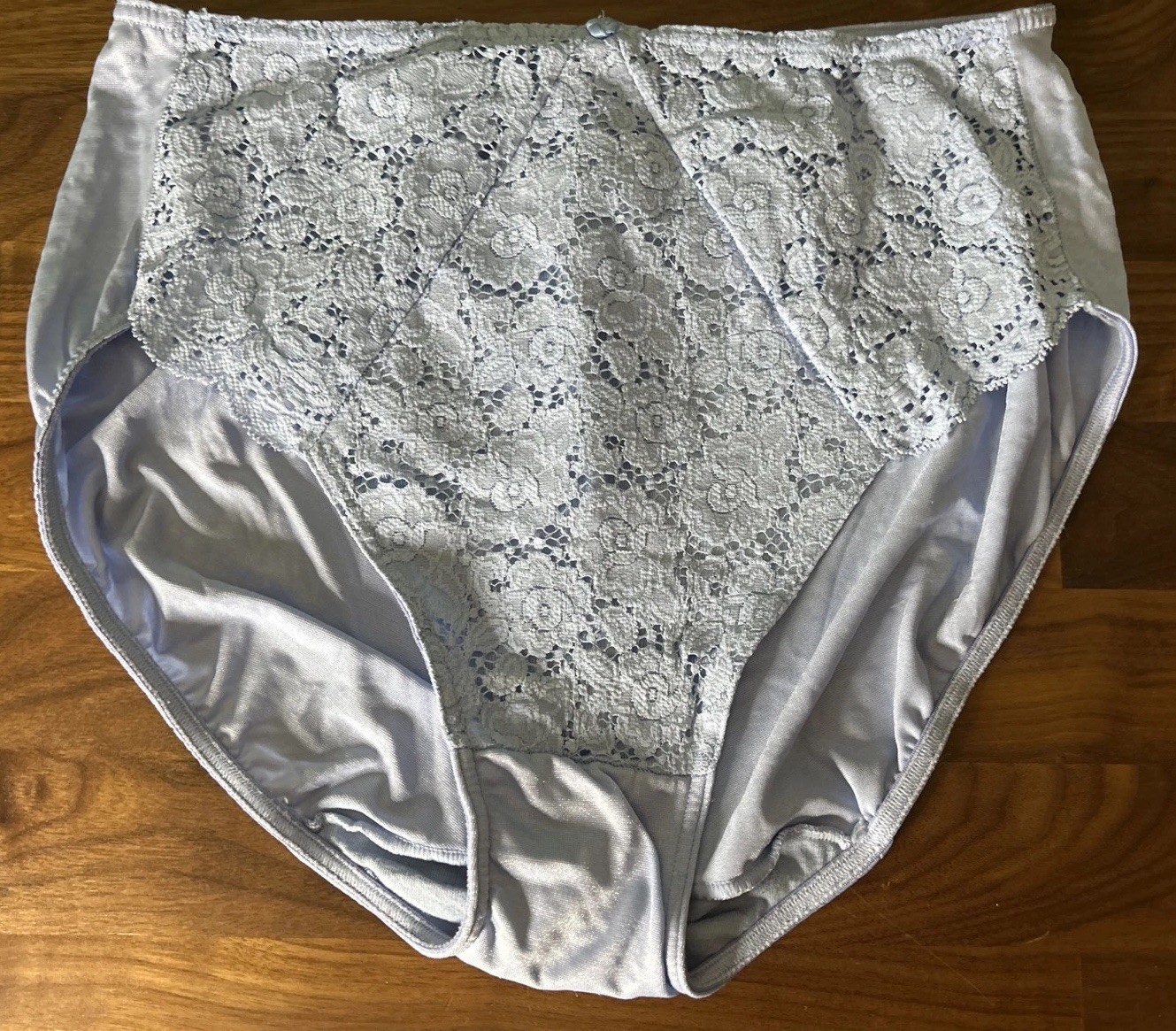 Vtg Playtex Secrets Lace Front Panties XL Blue Nylon 1728 Back Seam Second Skin
