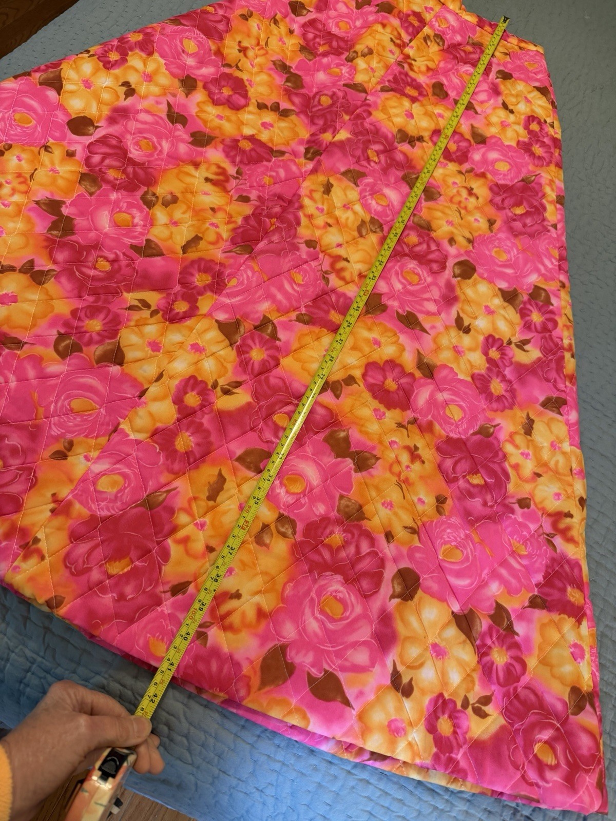 Vintage Custom Pink Yellow Quilted Floral Maxi Skirt-XS/S
