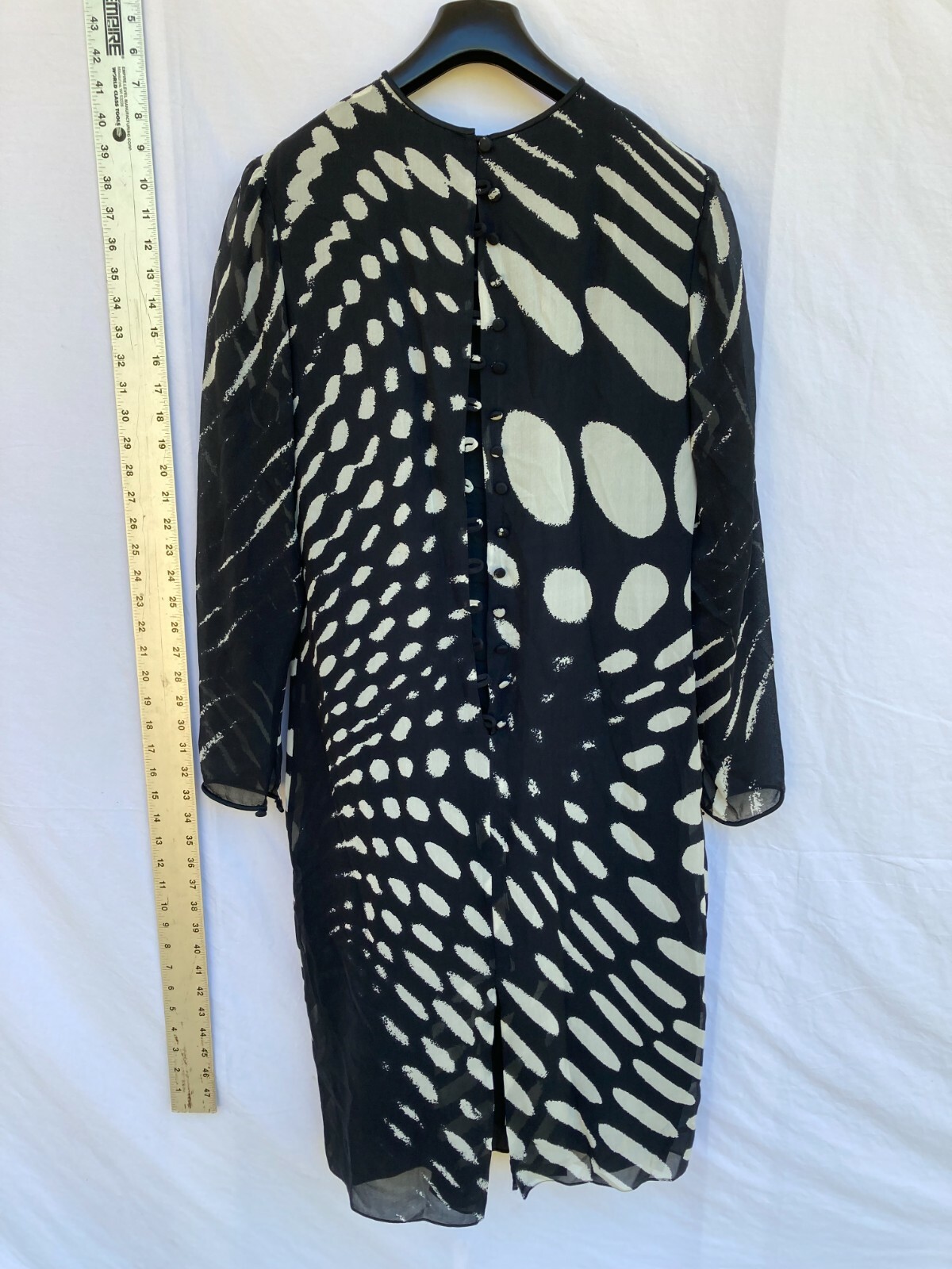 Vintage Hanae Mori Evening Cocktail Couture Dress 10 Black w/grey pattern spotsJ