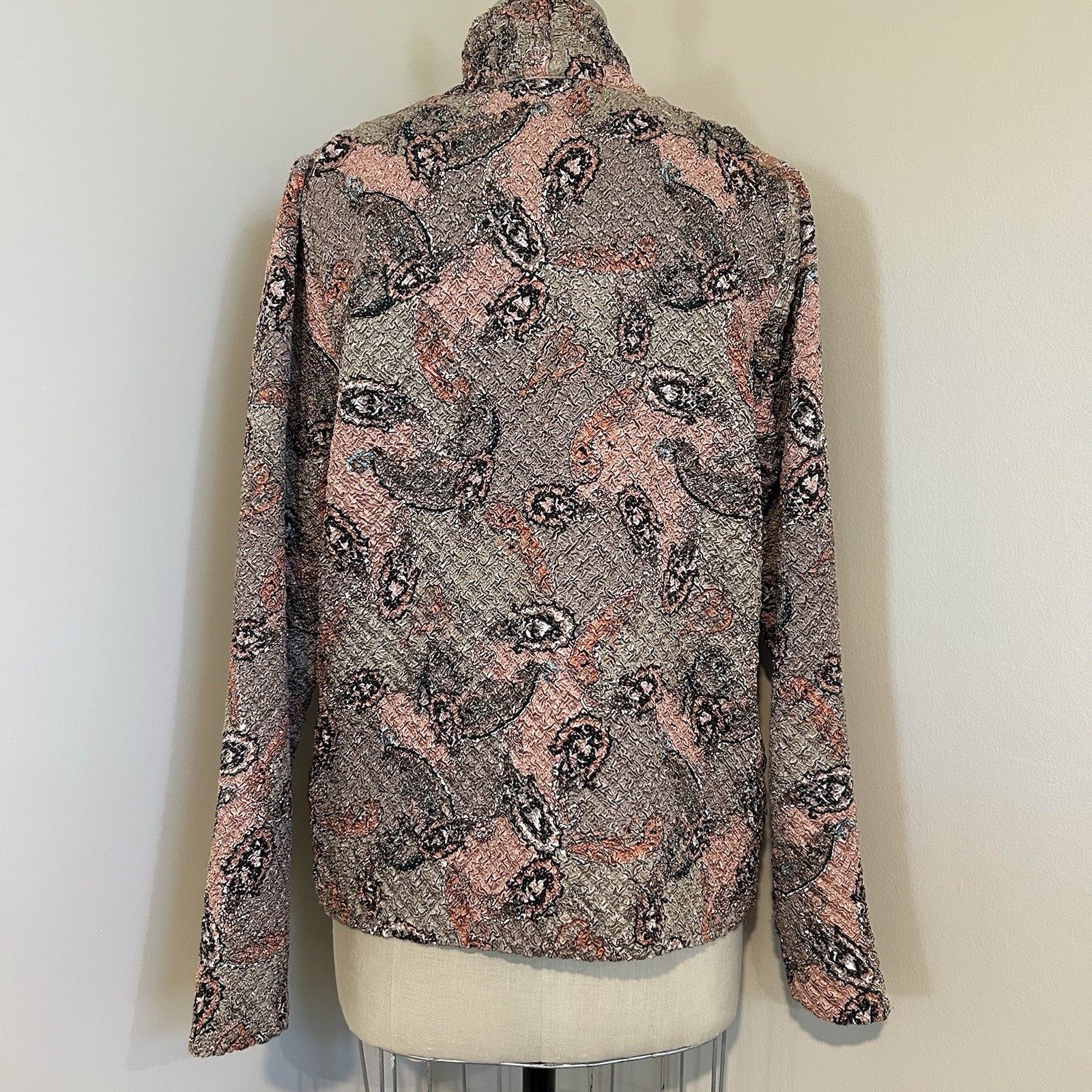VTG 90s Reversible Paisley Jacket Tank Set Taupe Pink Crinkle Texture Sz M