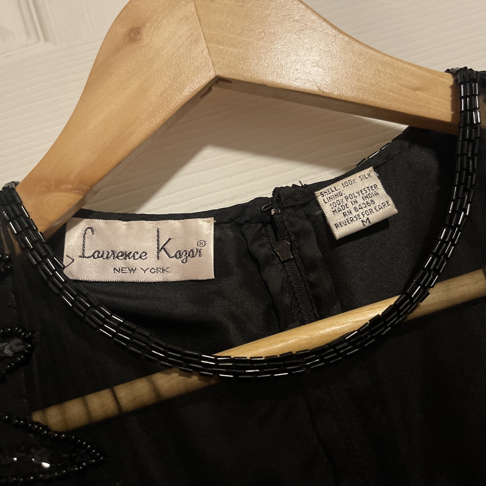 Vintage Laurence Kazar Black Silk Beaded Sequin Evening Dress Women’s M