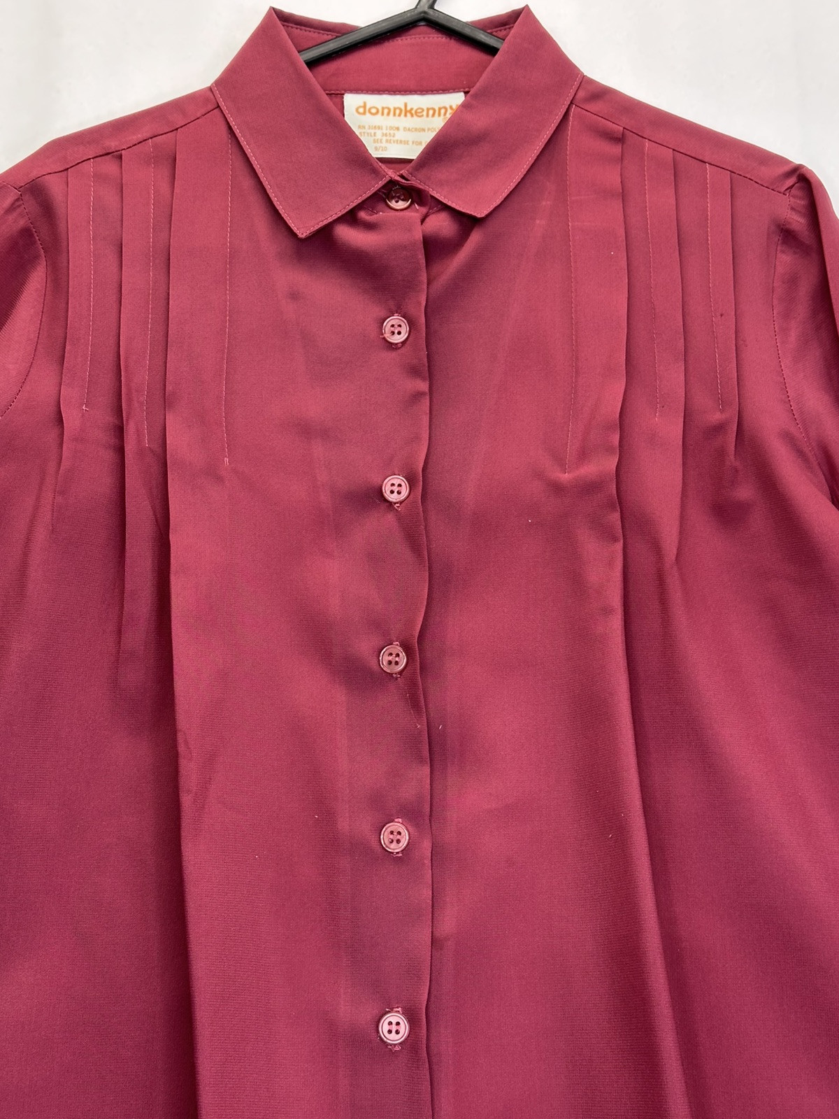Vtg 1970’s Donkenny Maroon Red Blouse Front Pleats Secretary Geek Size 9/10