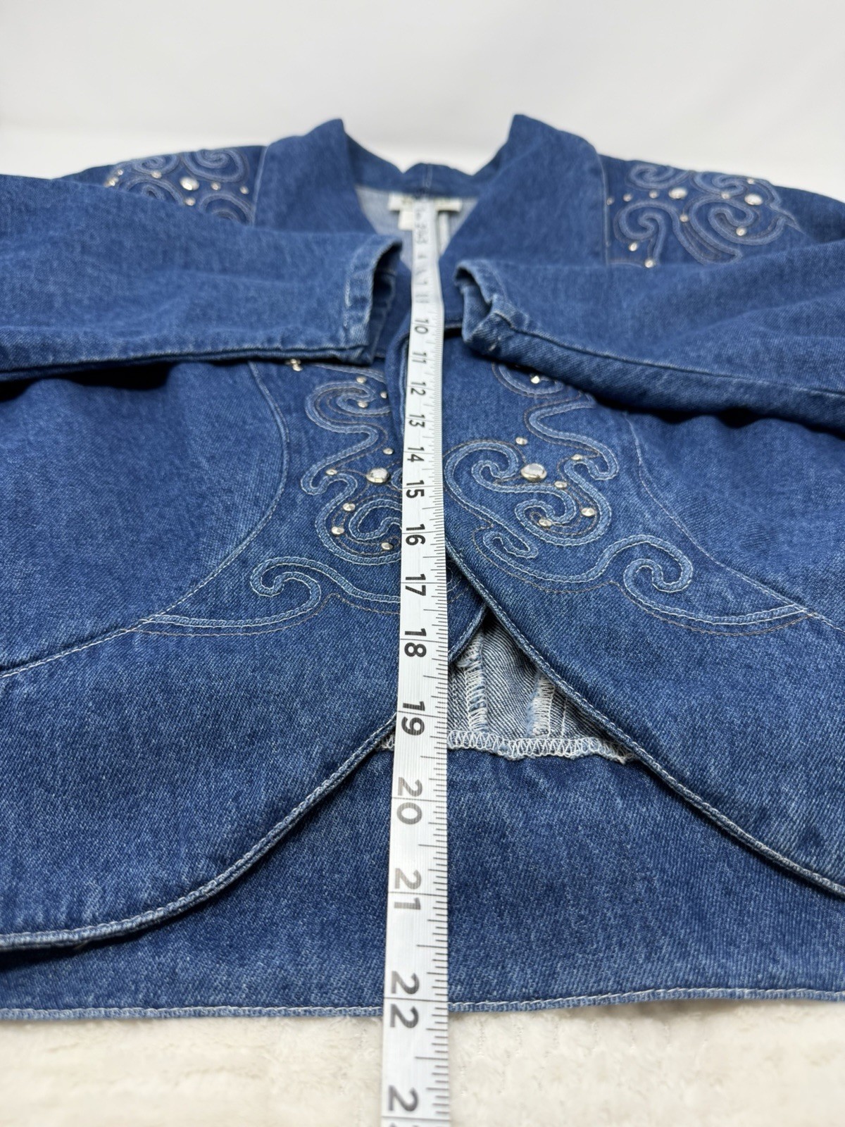 Vintage Pado Jean Jacket Women’s Medium Rhinestone Embellished 80s USA Denim