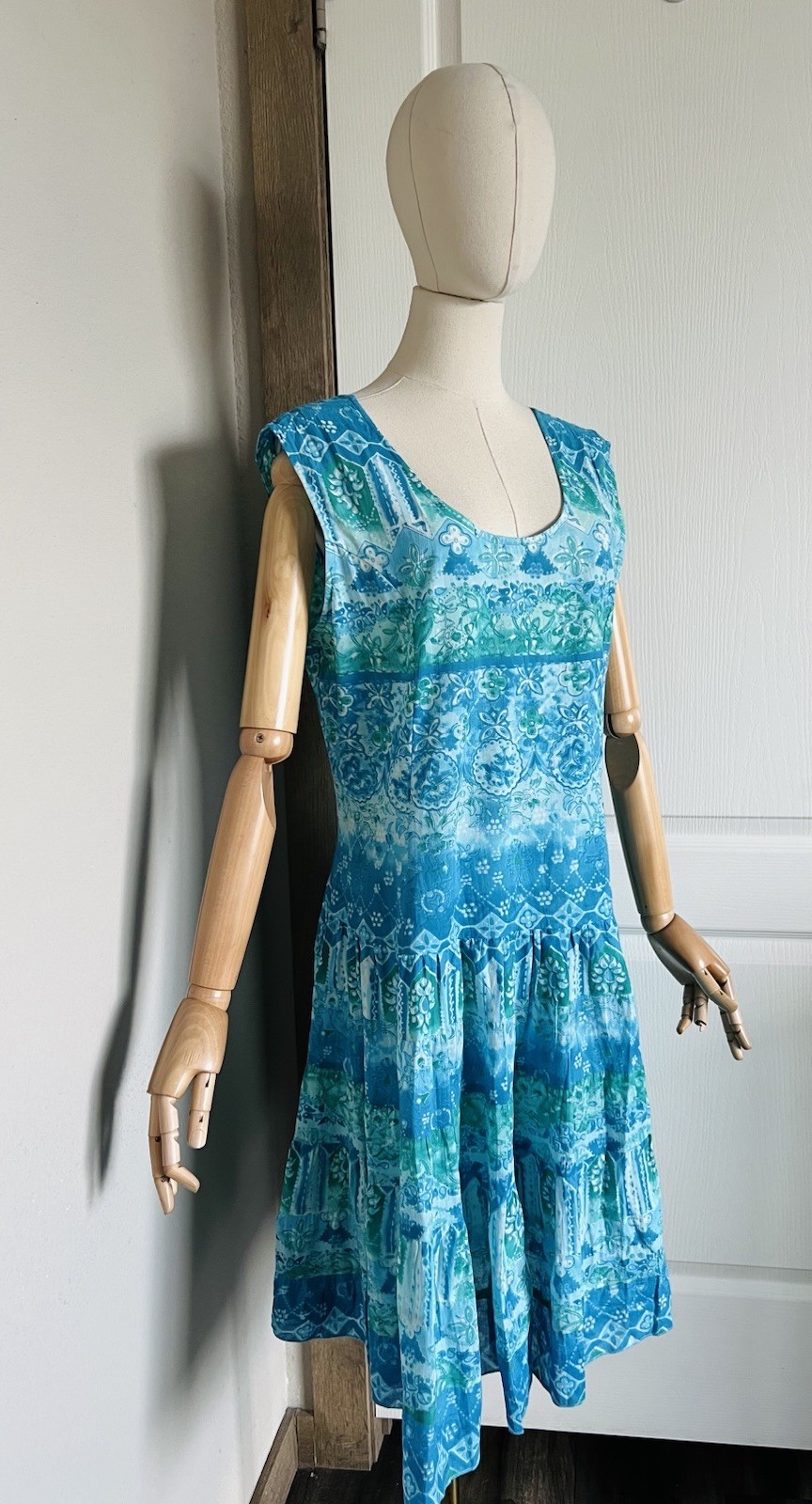 Vintage Phool India Boho Dress Lace Up Back Cotton Sundress COLORFUL Sz L NWOT