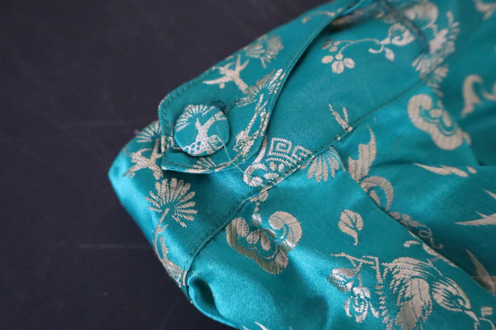 VINTAGE 1940s KOREAN SILK WOMEN’s PAJAMAS LOUNGEWEAR COCKTAIL LUX JADE GREEN M