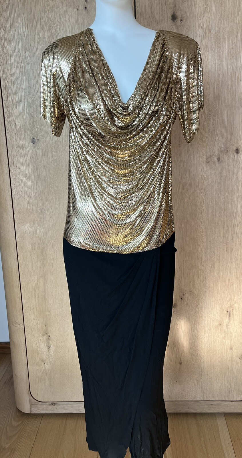 Vintage 1970s Metal Mesh Ferrara Gold Chainmail Dress Lindissima San Juan Small