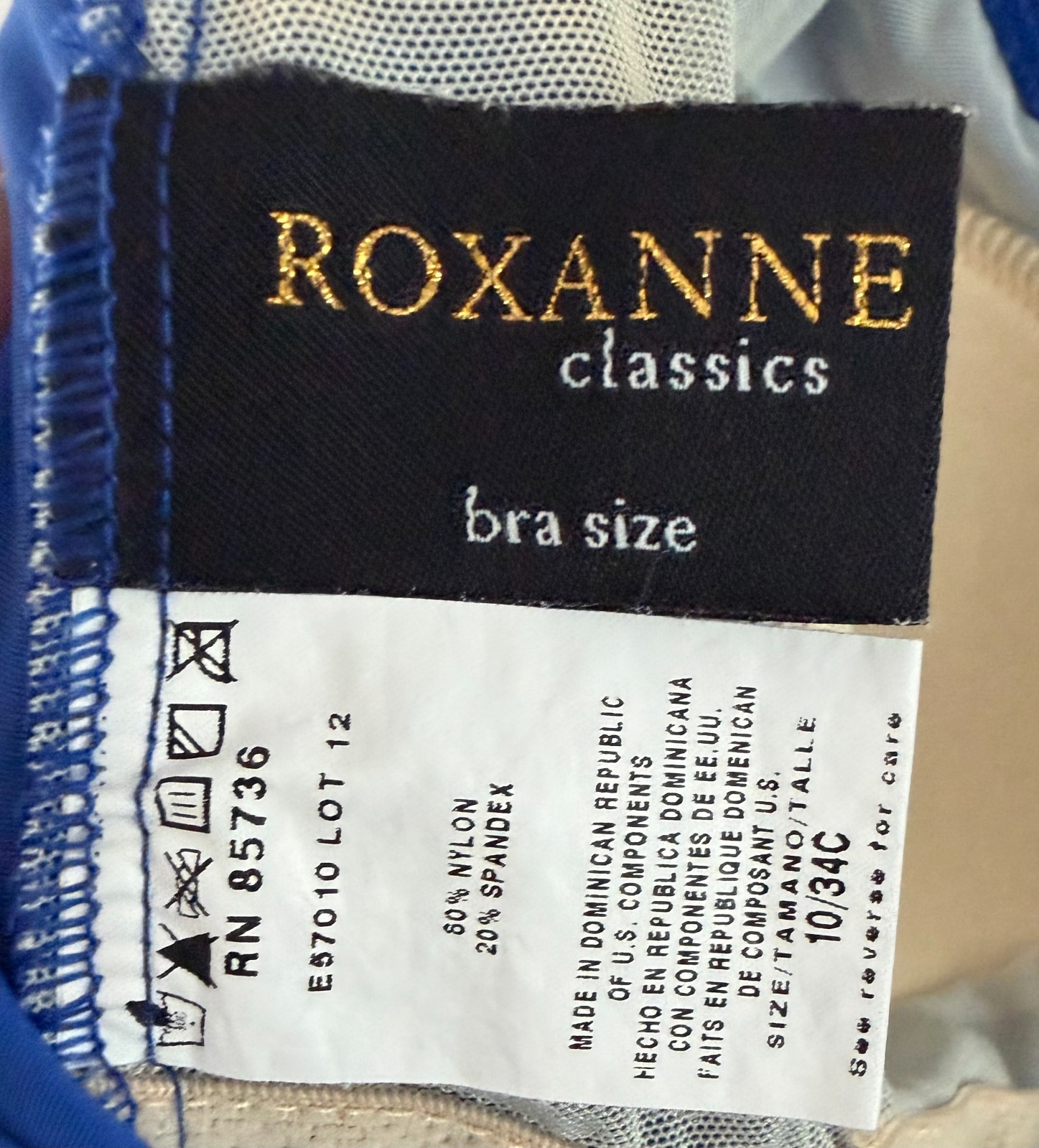 Vintage Roxanne Classics One Piece Swimsuit Bra Sized 10 / 34C Blue