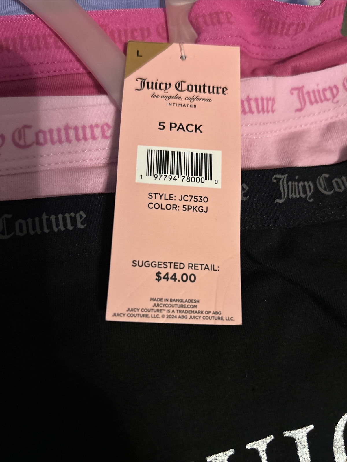 Juicy Couture 5 Panties No Panty Lines NWT Large Pink Black Gray