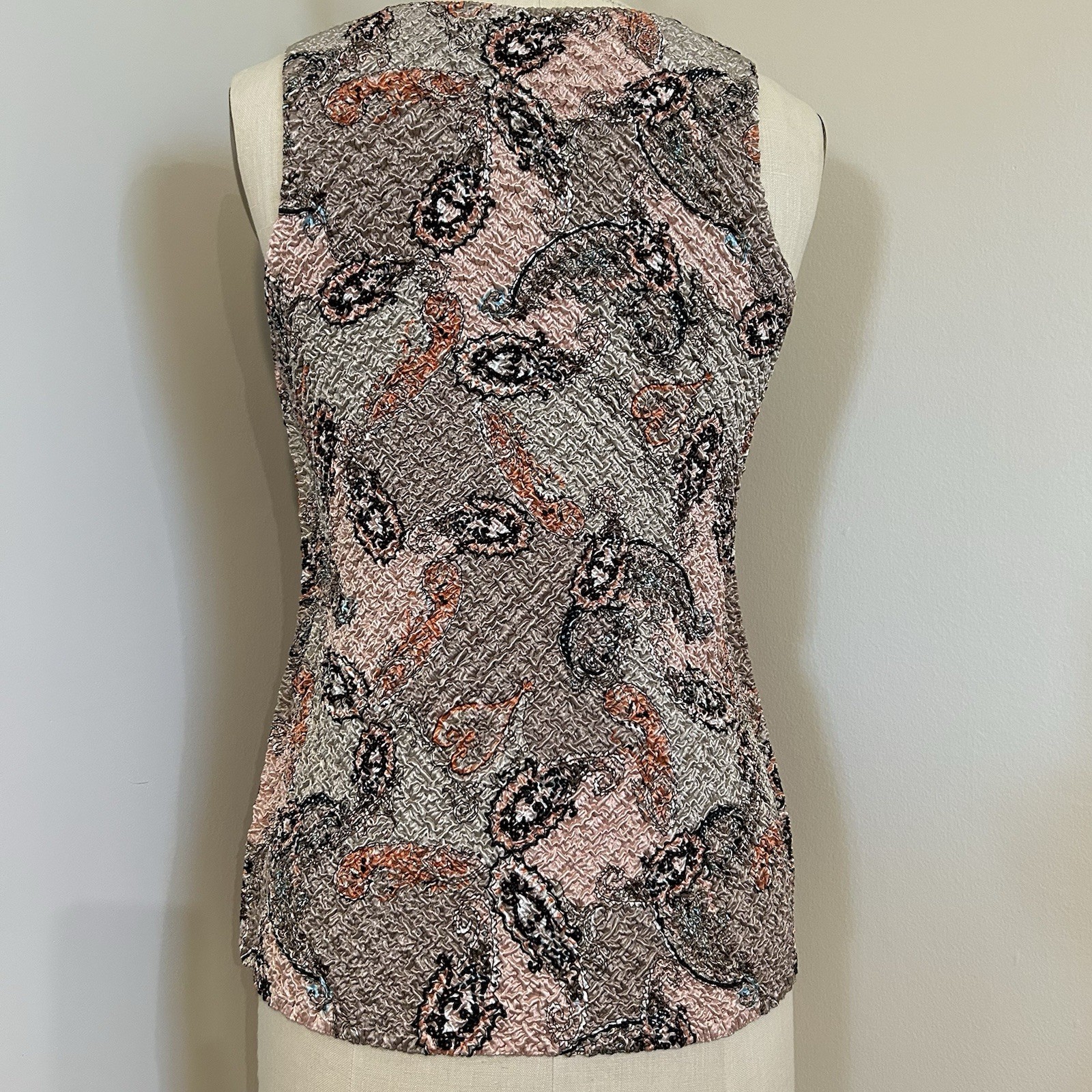VTG 90s Reversible Paisley Jacket Tank Set Taupe Pink Crinkle Texture Sz M