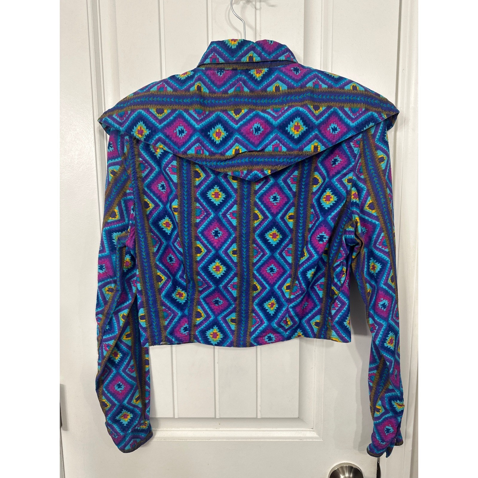 Vintage Rodeo Western Wear Womens Cropped Southwestern Geometric Shirt Purple M