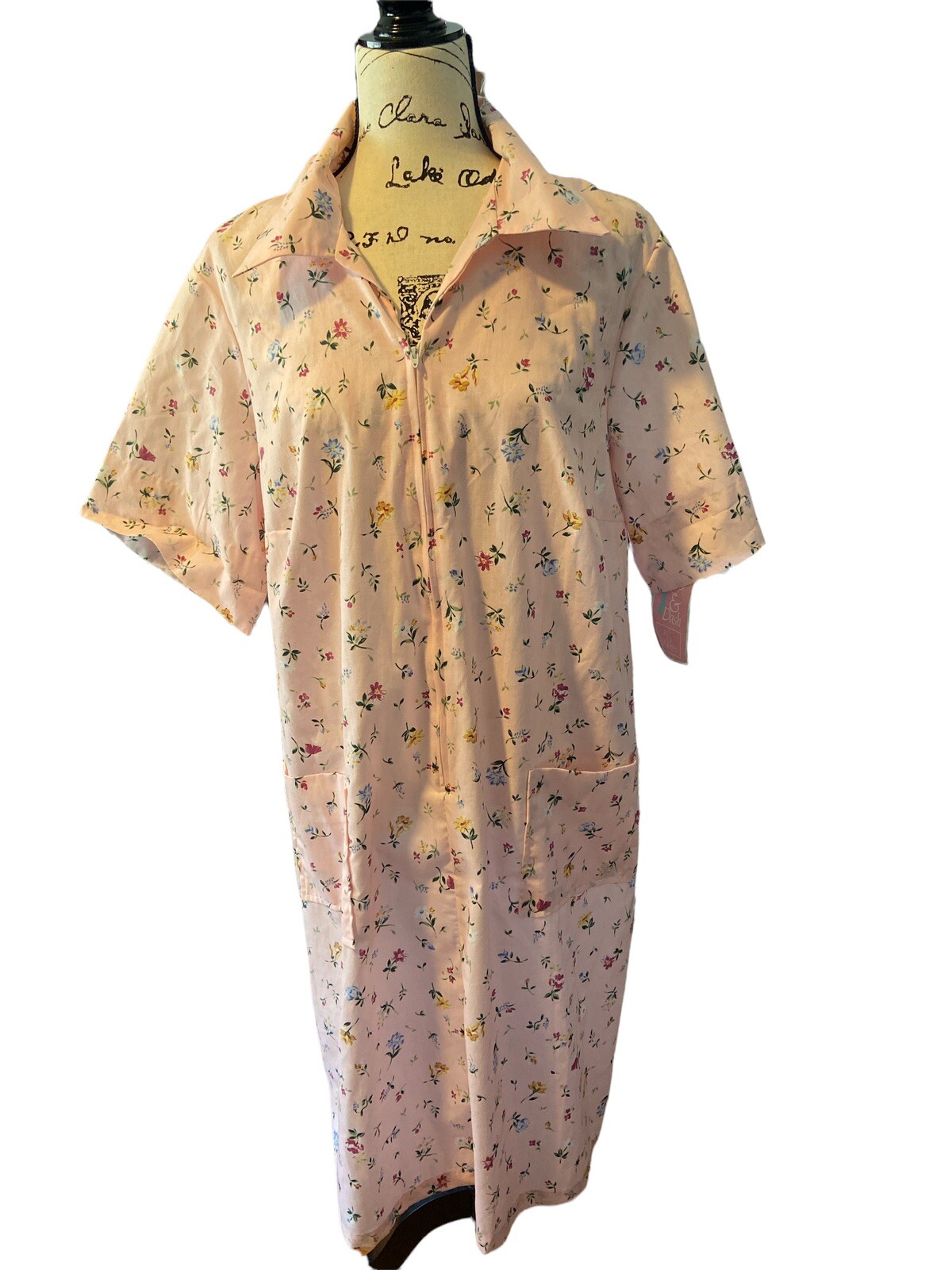 Vintage Just for Women Half Zip Short Sleeve Knee Length Housecoat Size 18 1/2