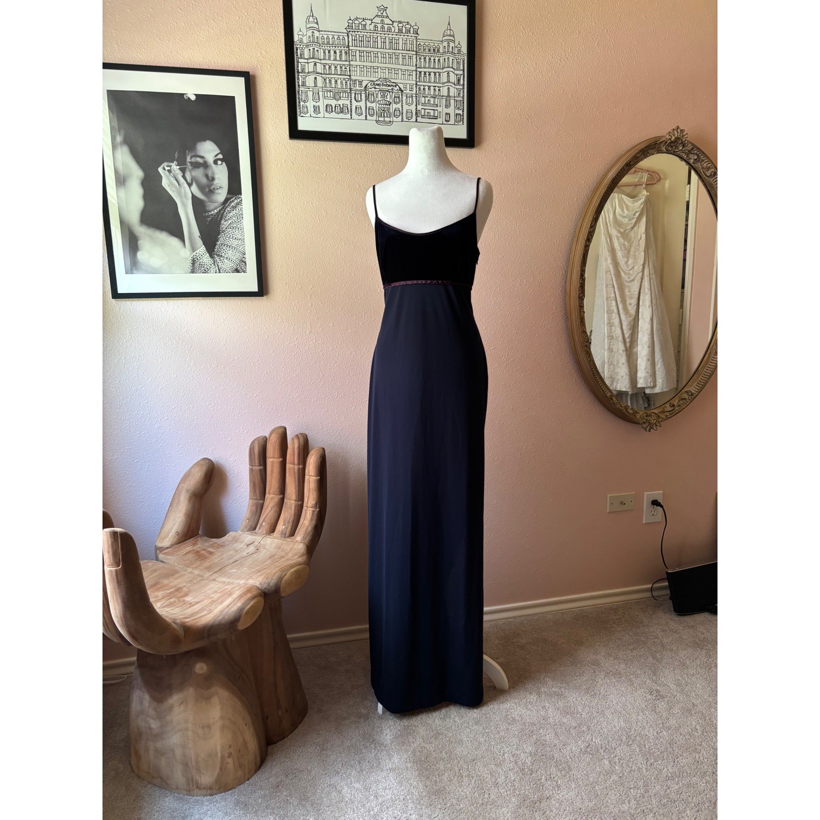 Vintage 90s Whimsygoth Blue Velvet Evening Gown