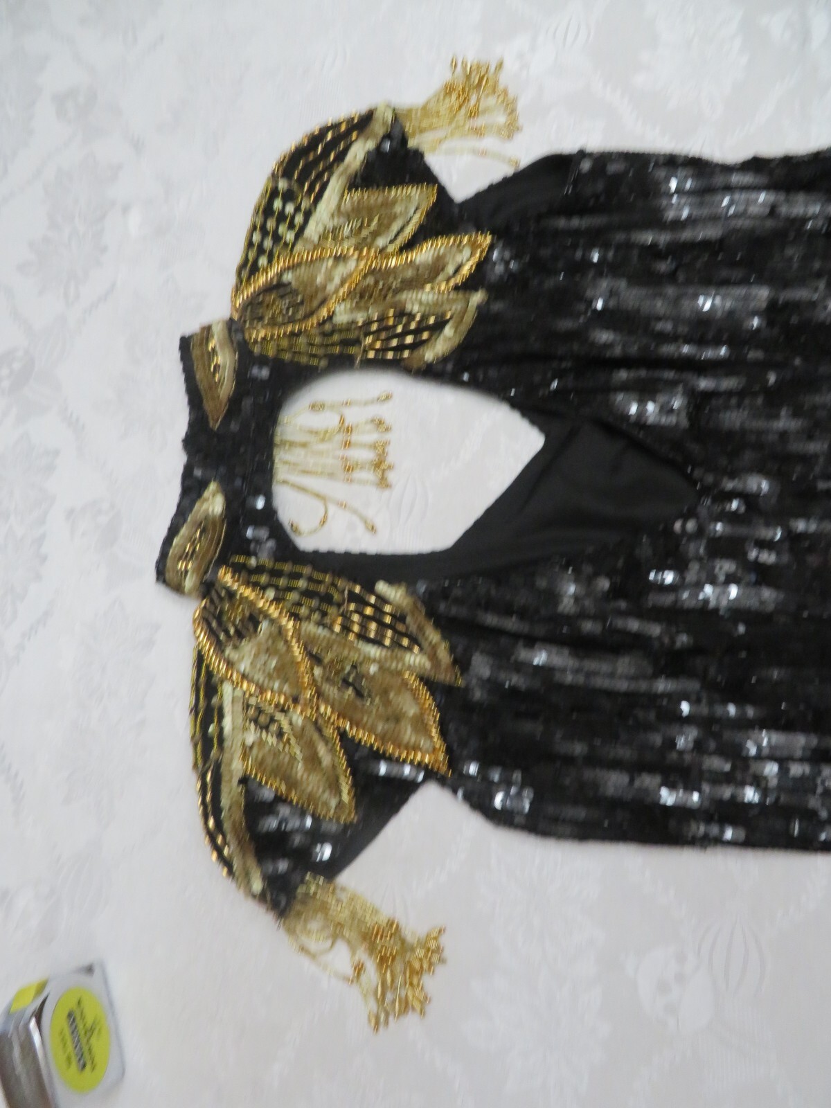 1990’s VTG Vanna White Original Beaded Sequin Dress Size M Gold & Black Beading