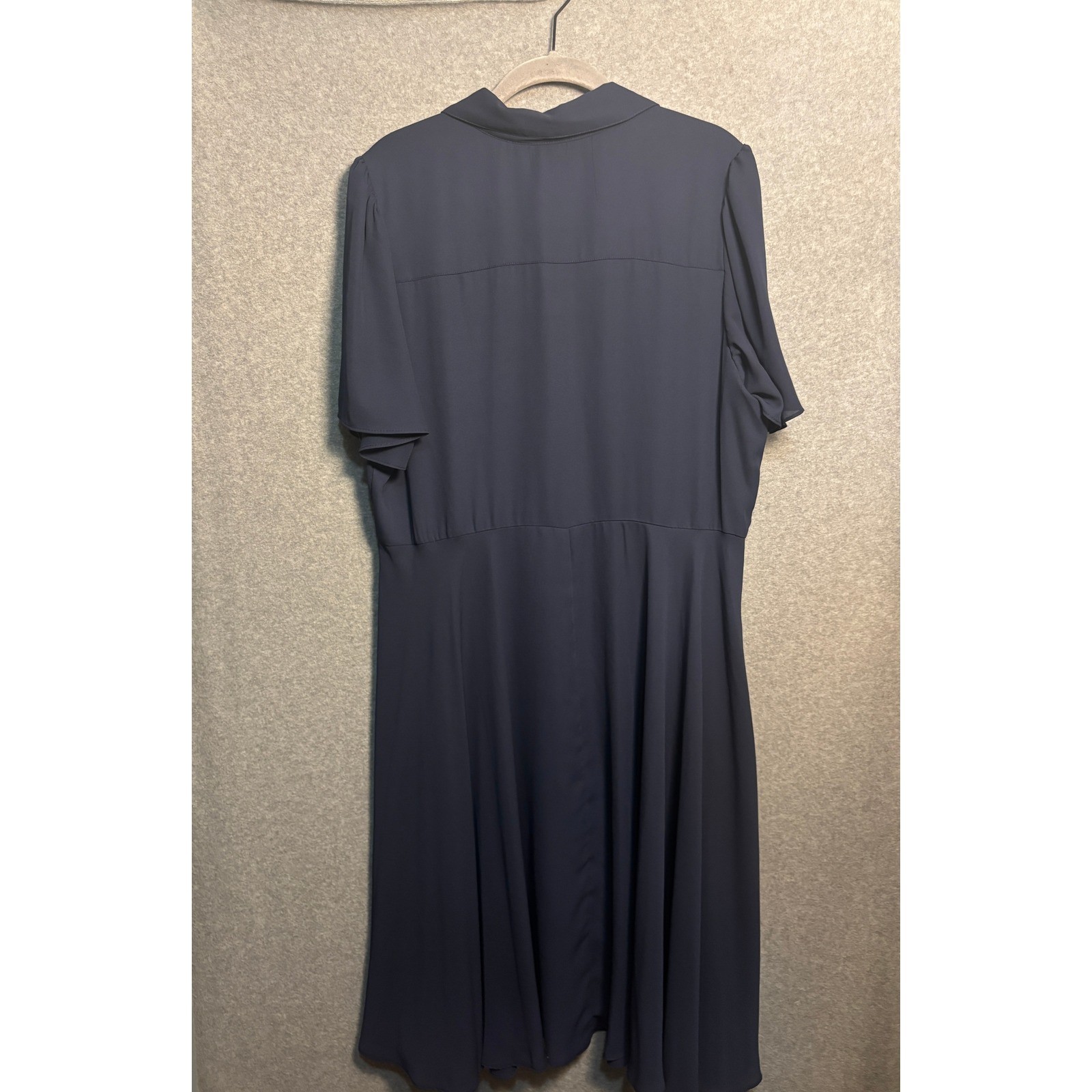Nanette Lepore Vintage Blue Pleated Midi Dress Button Front Sheer Sleeve 16
