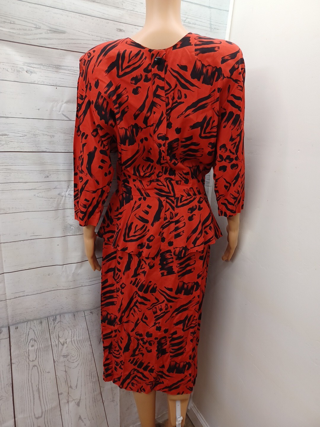 Vintage Mirrors II Long Sleeve Dress Sz 12 Red Black
