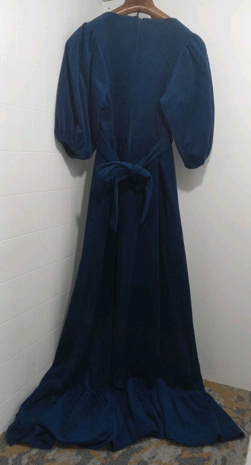 Vintage Montgomery Ward 70s Blue Prairie Style Dress Sz 7/8, Renaissance, Peasan