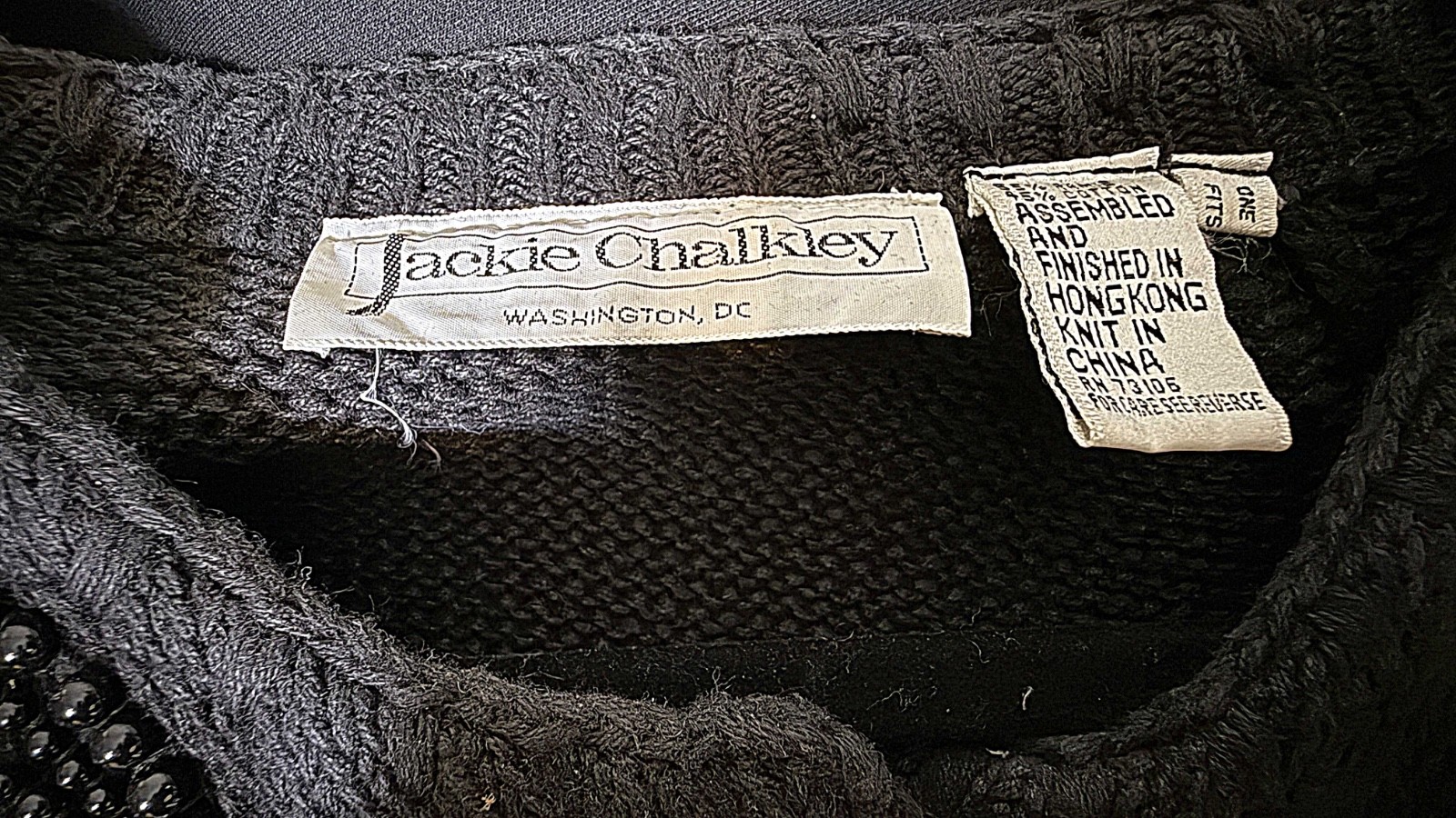 Vintage 1980s Jackie Chalkley, DC Black Knit Beaded Evening Jacket B022