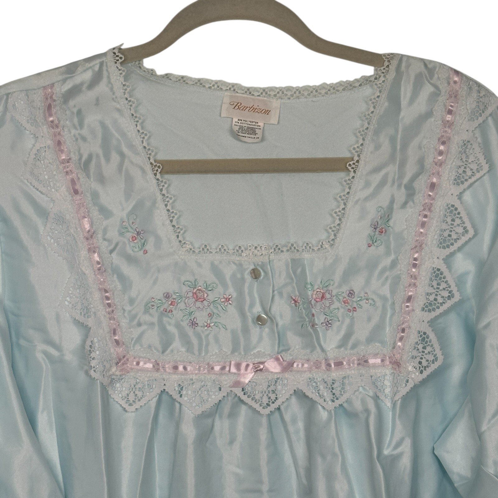 Barbizon Vintage 70s Blue Satin Super Cuddleskin Nightgown Size 1X With TAGS