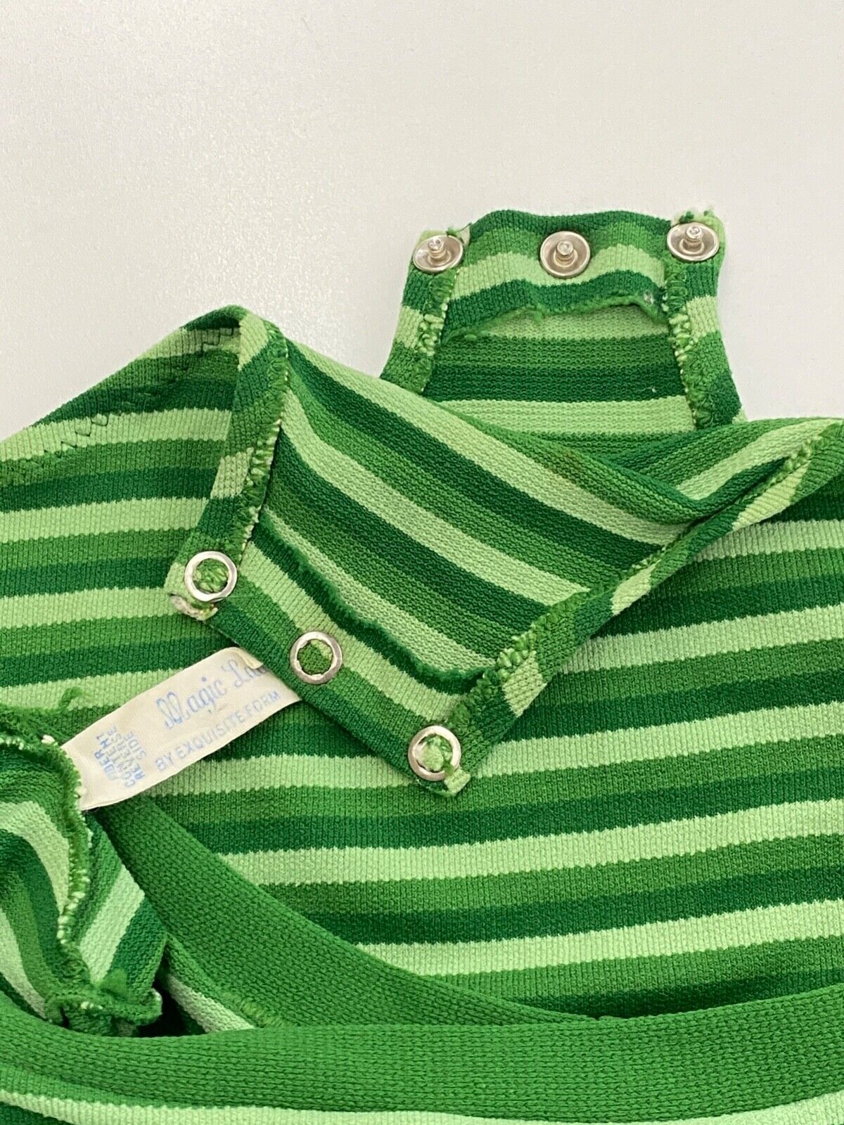 Vintage 1970s green striped bodysuit, short sleeve shirt top blouse boat neck M
