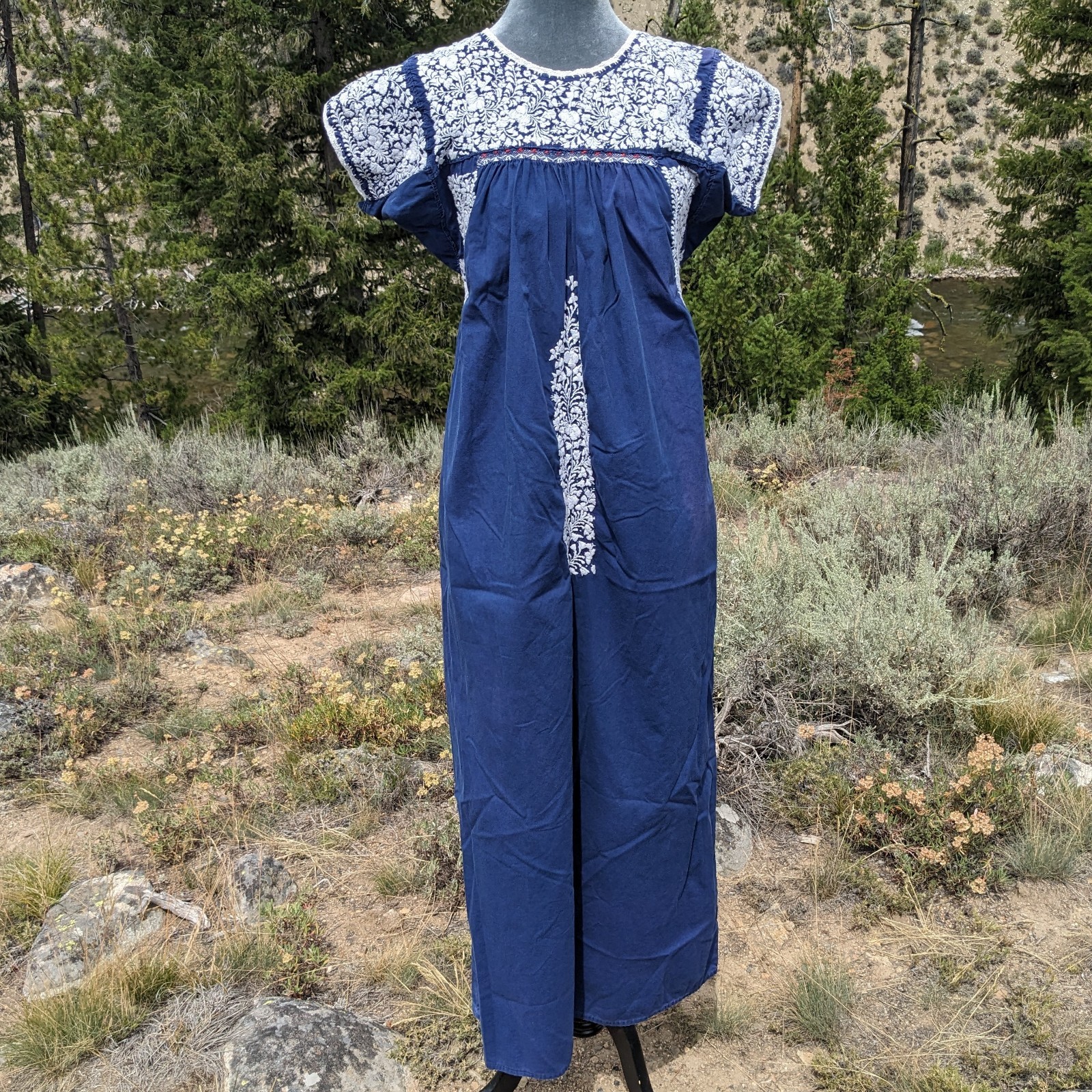 Vintage 1970s Oaxacan San Antonio Maxi Dress S Embroidered Mexican Huipil AS IS