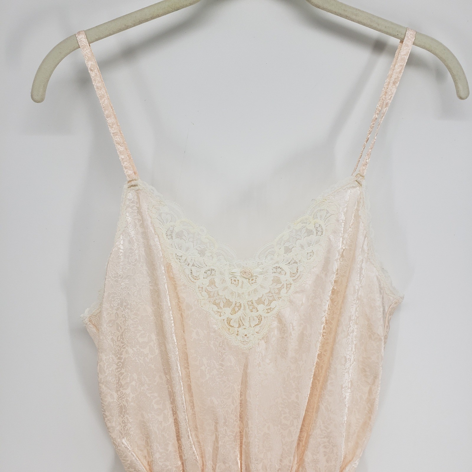 Barbizon Vintage Lace Trim Teddy Bodysuit Womens Small Peach Floral Jacquard 80s